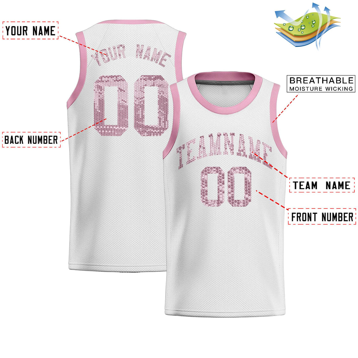 Custom White Sequined Tops Athletic Basketball Jersey