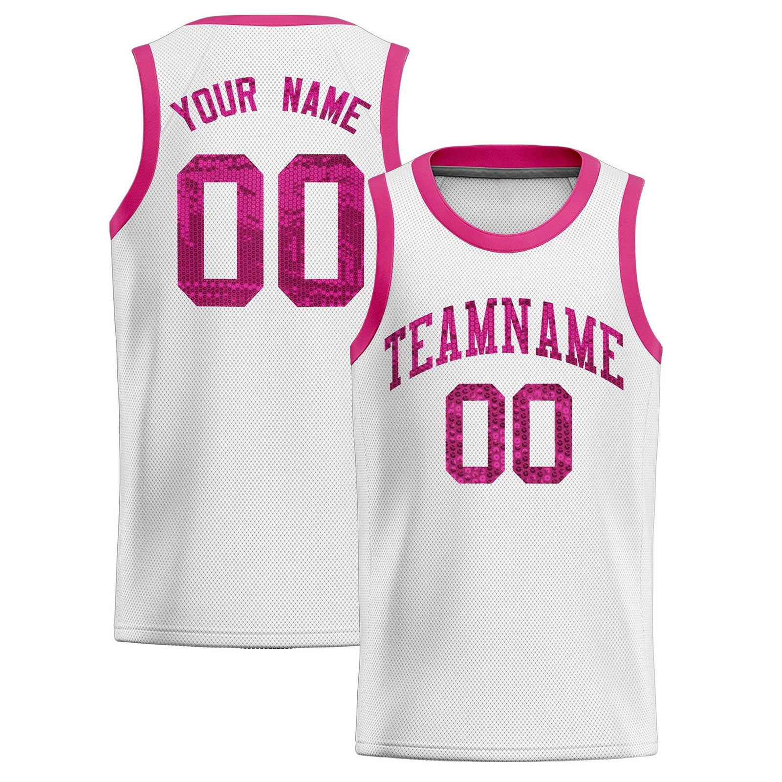 Custom White Sequined Tops Athletic Basketball Jersey