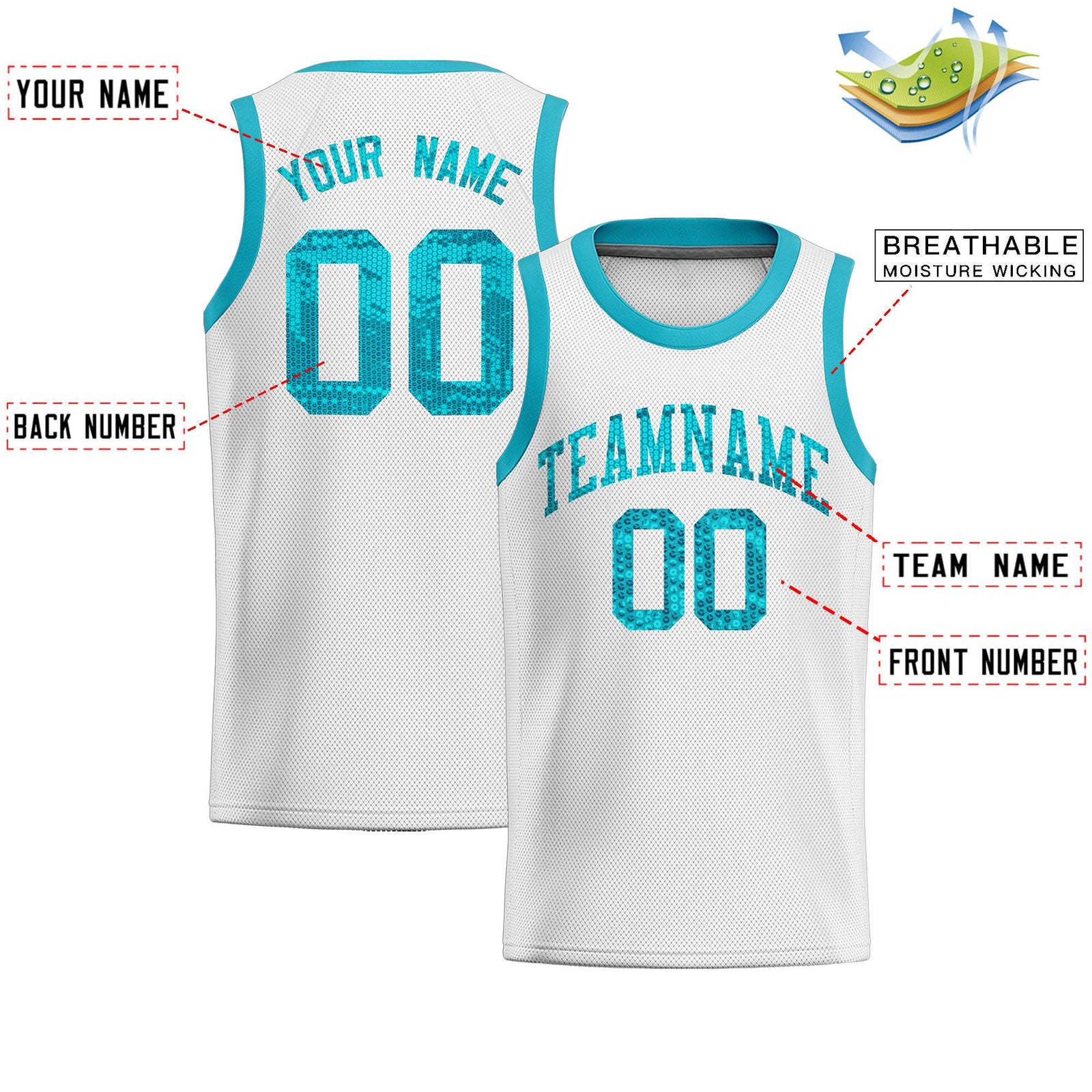 Custom White Sequined Tops Athletic Basketball Jersey