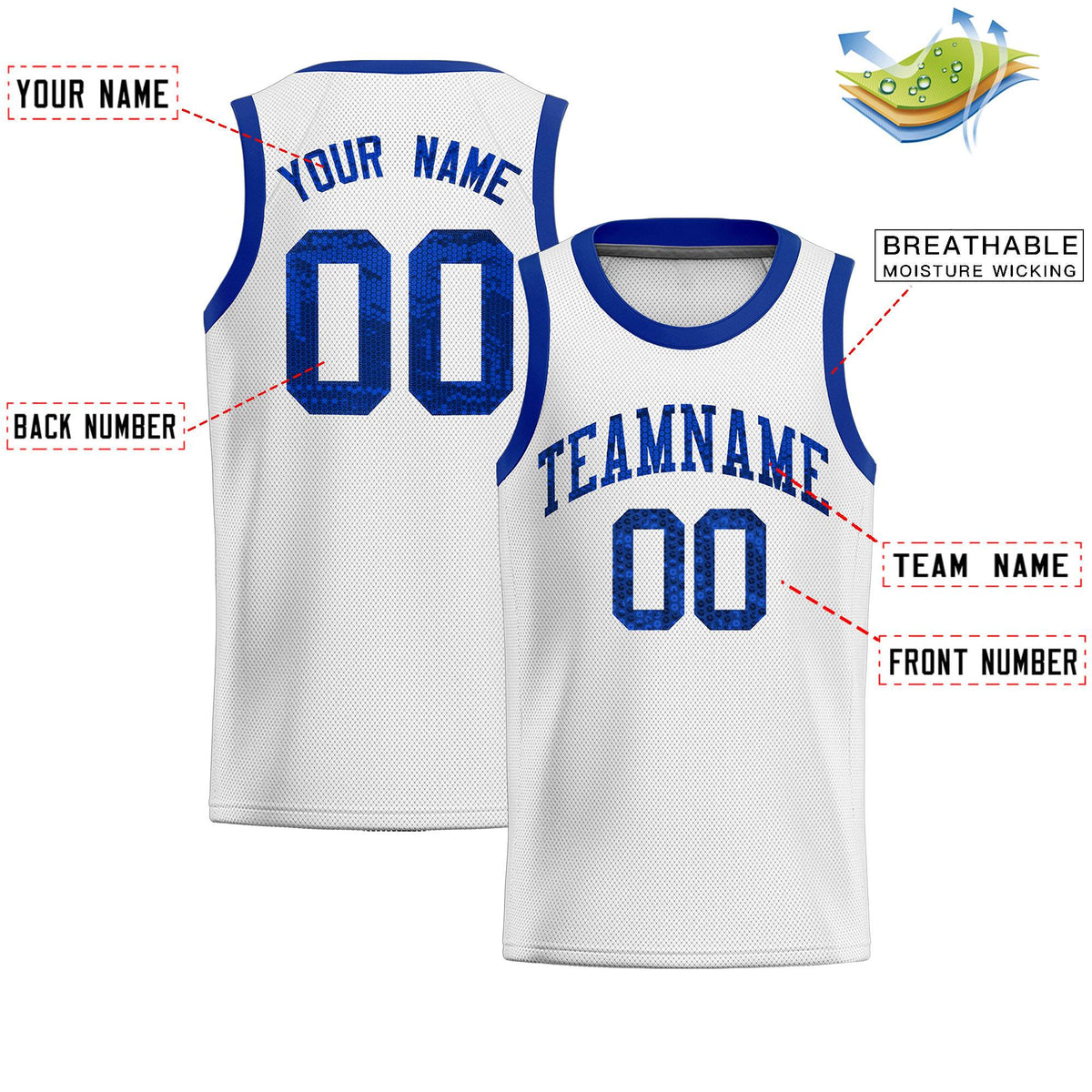 Custom White Sequined Tops Athletic Basketball Jersey
