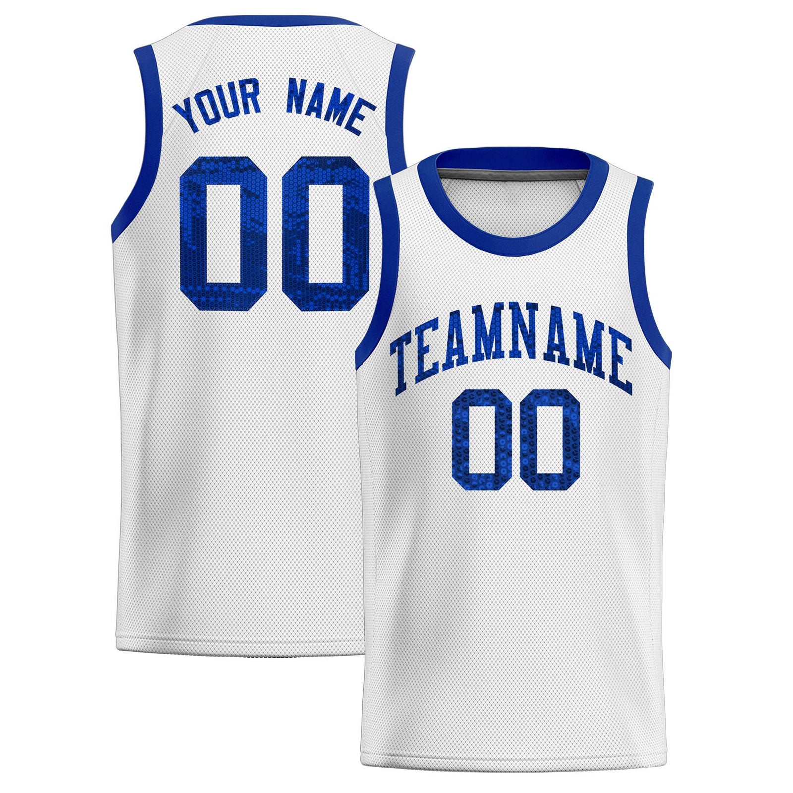 Custom White Sequined Tops Athletic Basketball Jersey