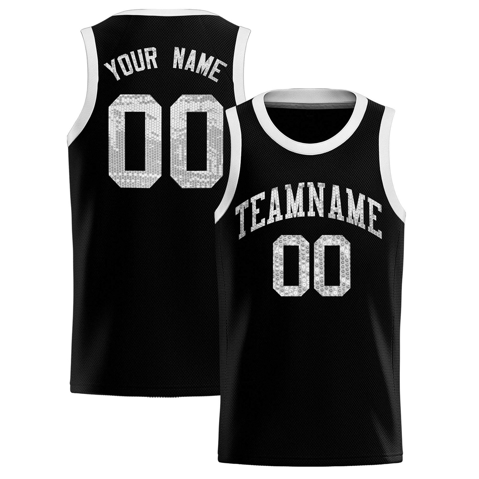 Custom Black Sequined Tops Athletic Basketball Jersey
