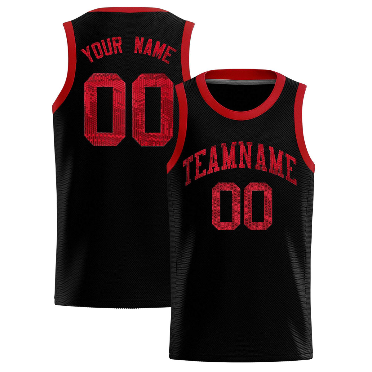 Custom Black Sequined Tops Athletic Basketball Jersey