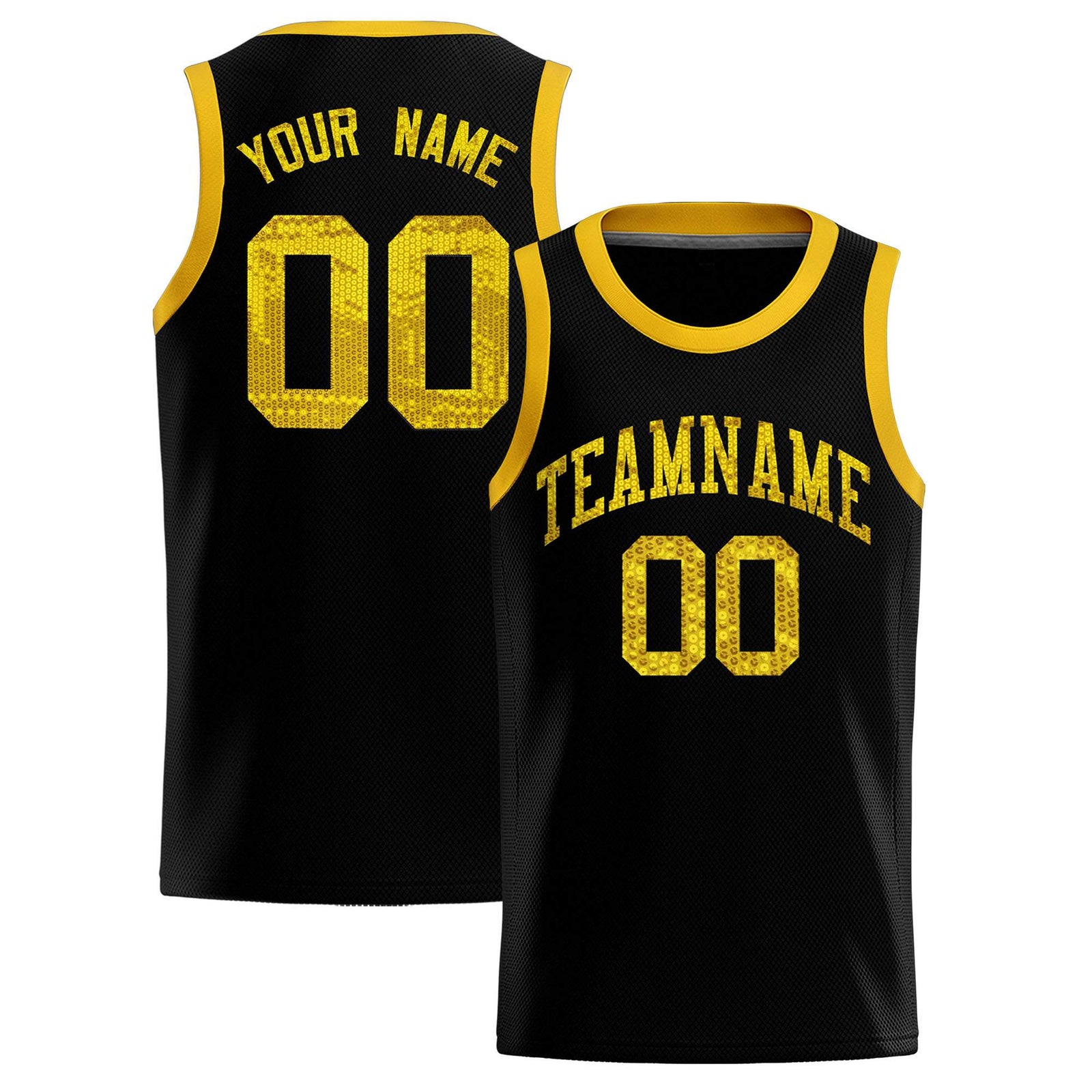 Custom Black Sequined Tops Athletic Basketball Jersey