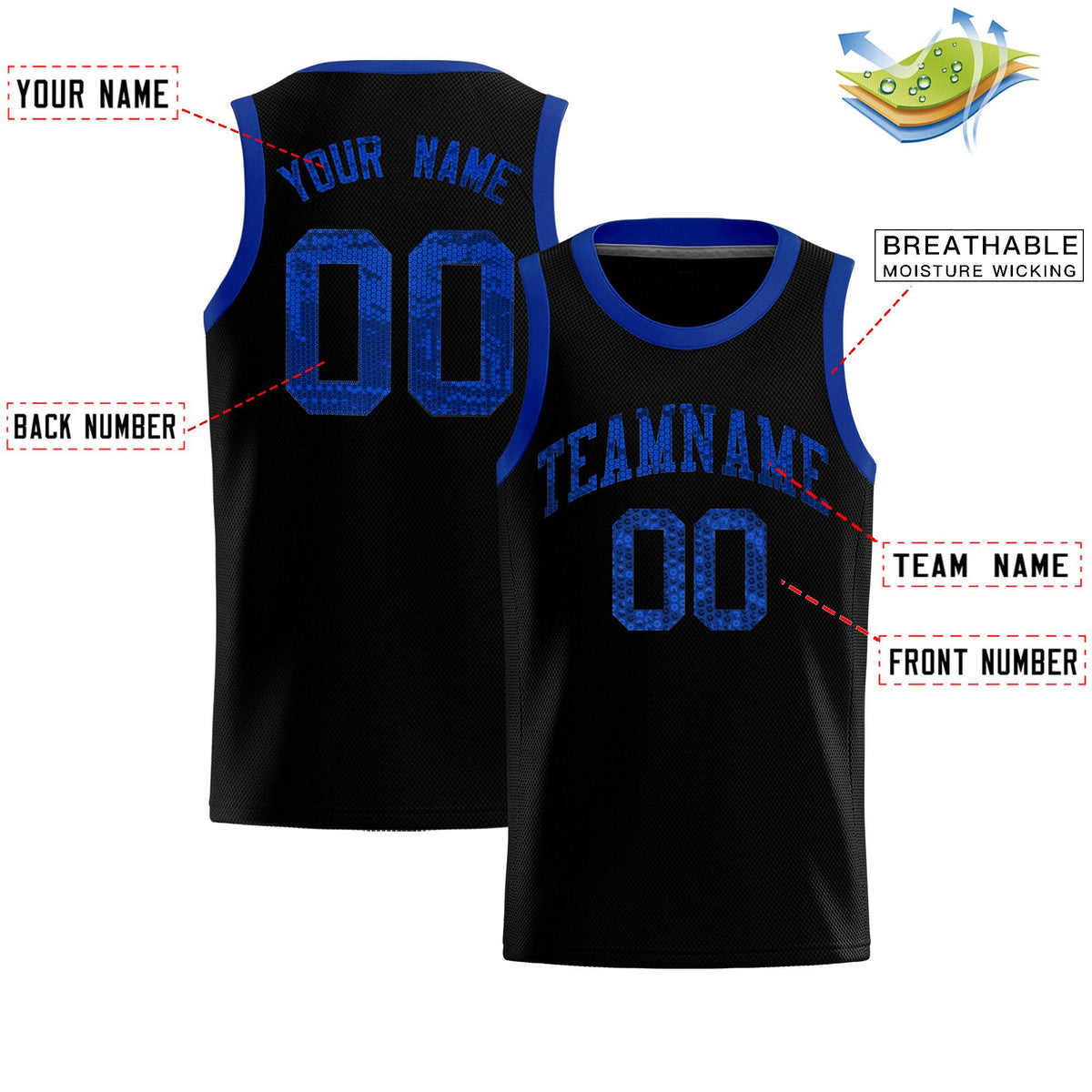 Custom Black Sequined Tops Athletic Basketball Jersey