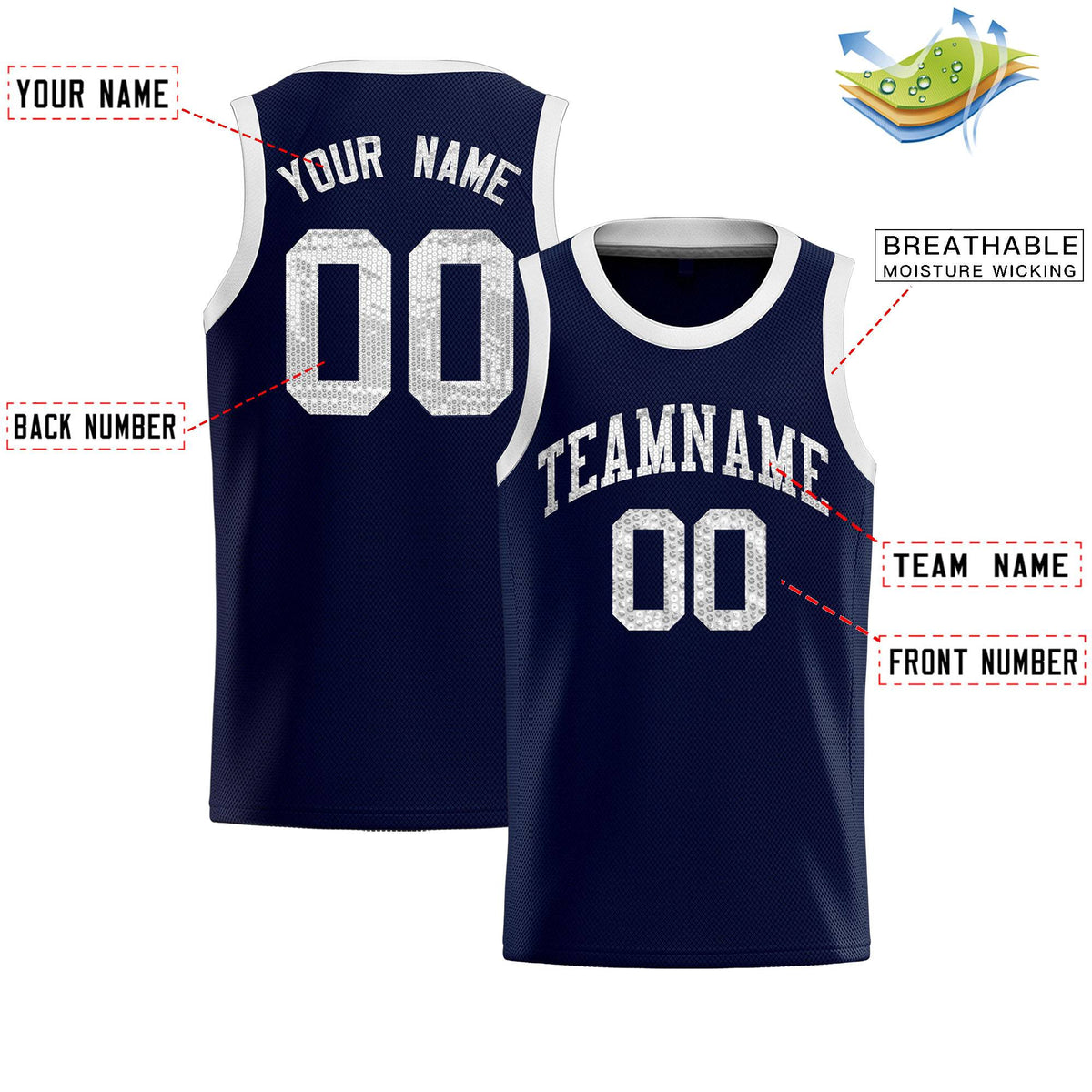 Custom Navy Sequined Tops Athletic Basketball Jersey