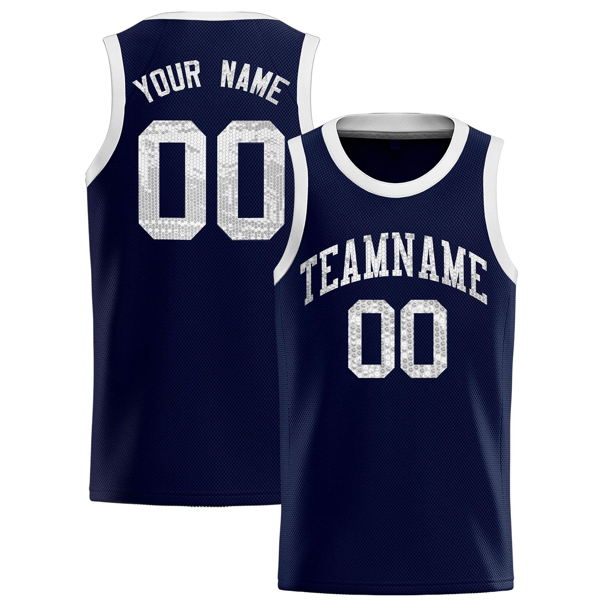 Custom Navy Sequined Tops Athletic Basketball Jersey