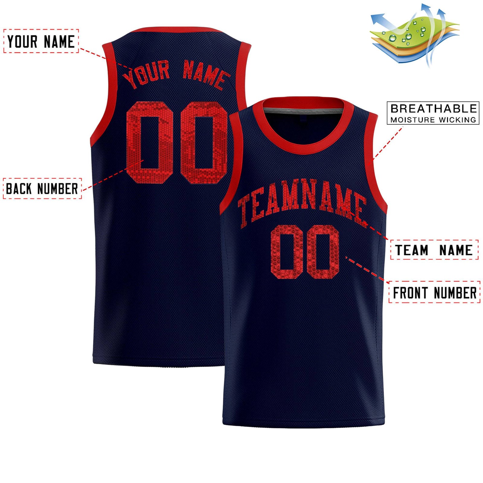 Custom Navy Sequined Tops Athletic Basketball Jersey
