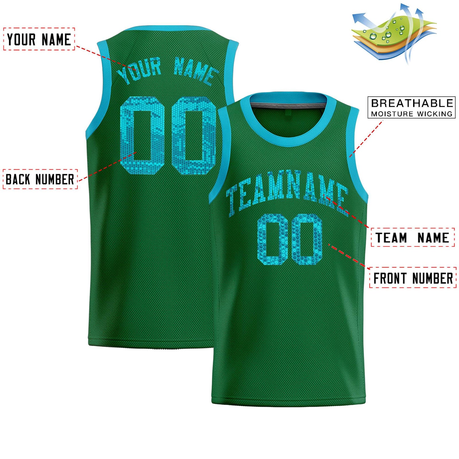 Custom Kelly Green Sequined Tops Athletic Basketball Jersey
