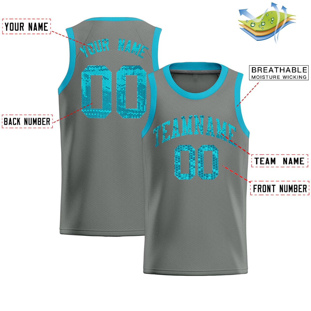Custom Gray Sequined Tops Athletic Basketball Jersey