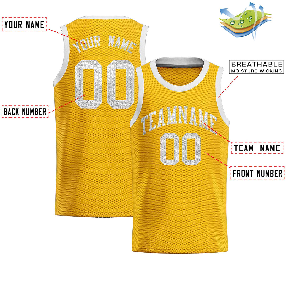 Custom Gold Sequined Tops Athletic Basketball Jersey