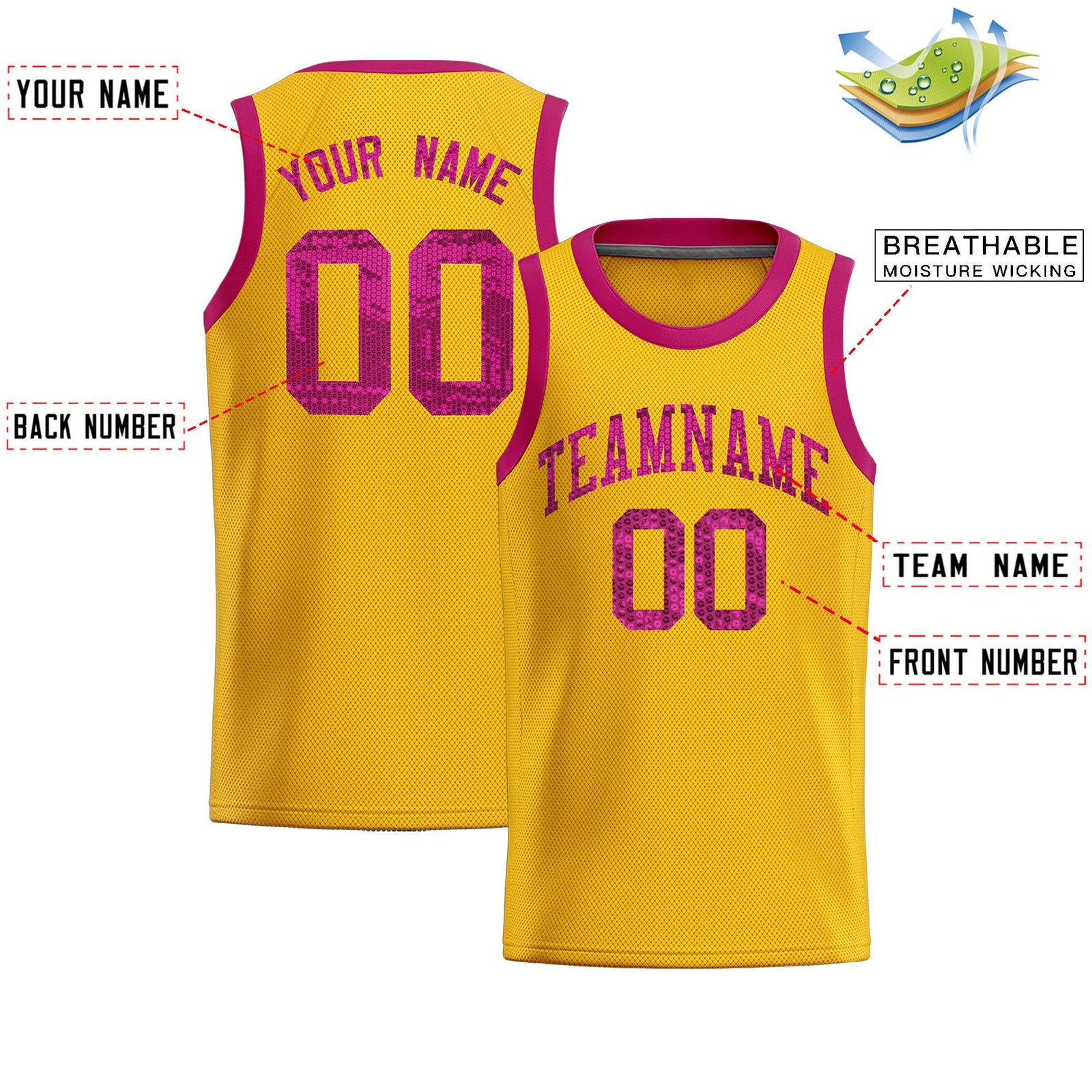Custom Gold Sequined Tops Athletic Basketball Jersey