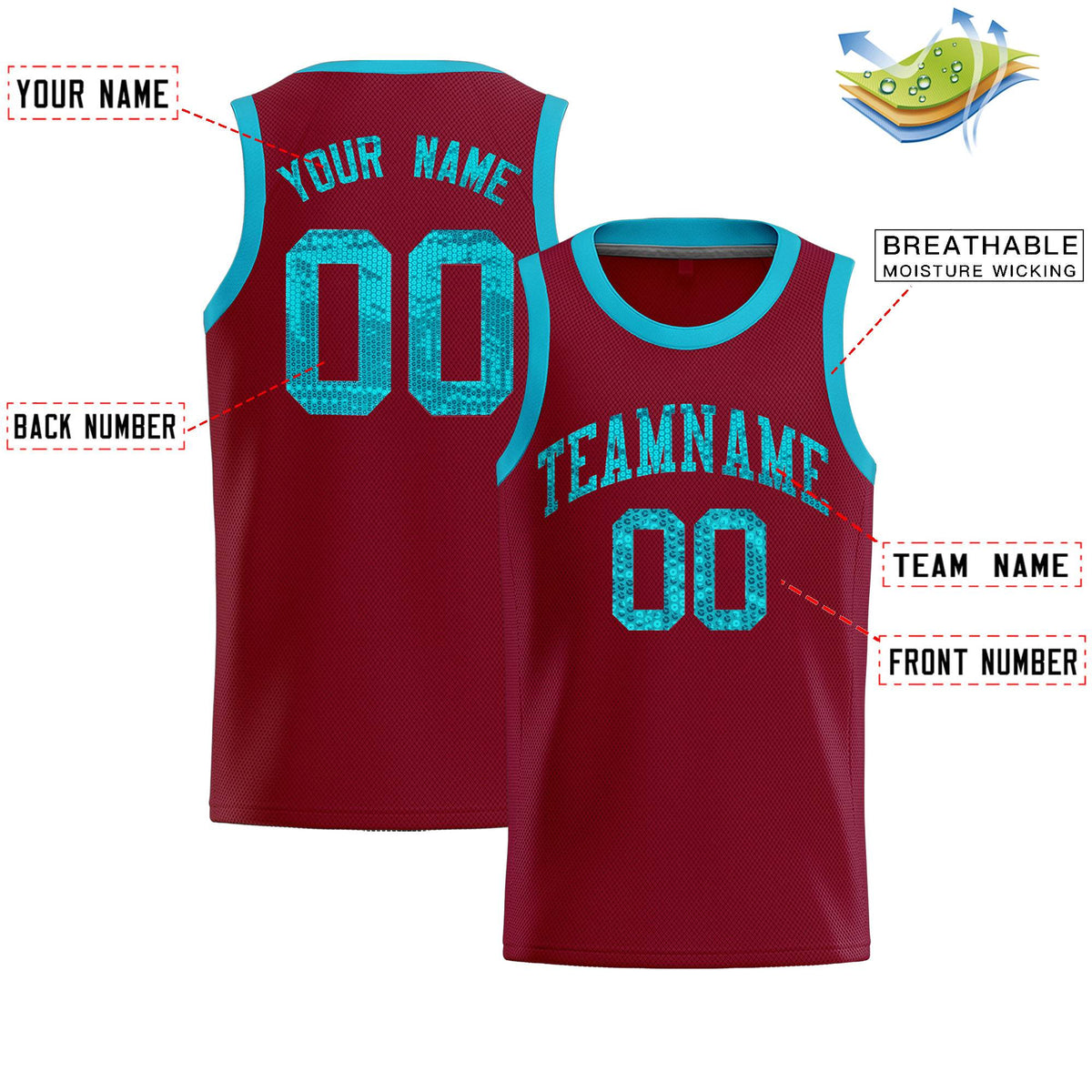 Custom Crimson Sequined Tops Athletic Basketball Jersey