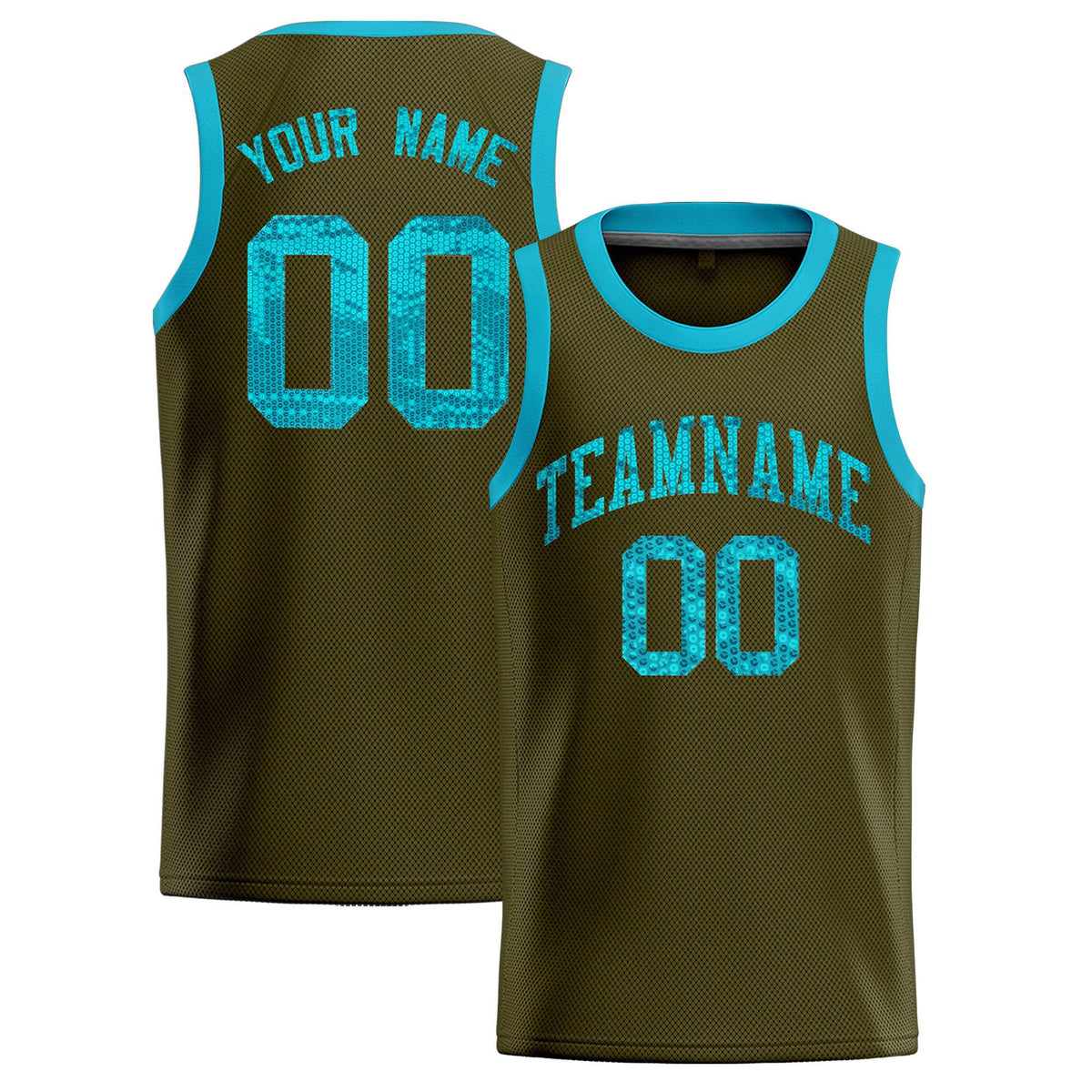 Custom Olive Sequined Tops Athletic Basketball Jersey