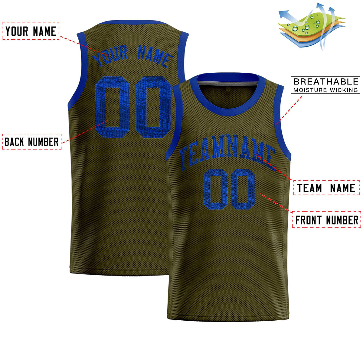 Custom Olive Sequined Tops Athletic Basketball Jersey