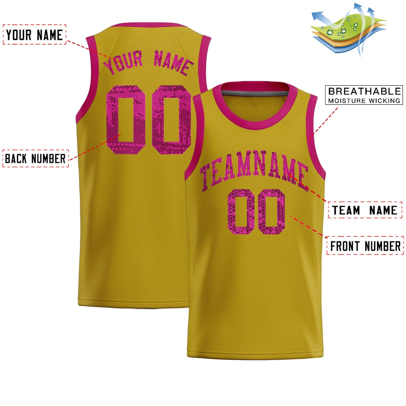 Custom Old Gold Sequined Tops Athletic Basketball Jersey