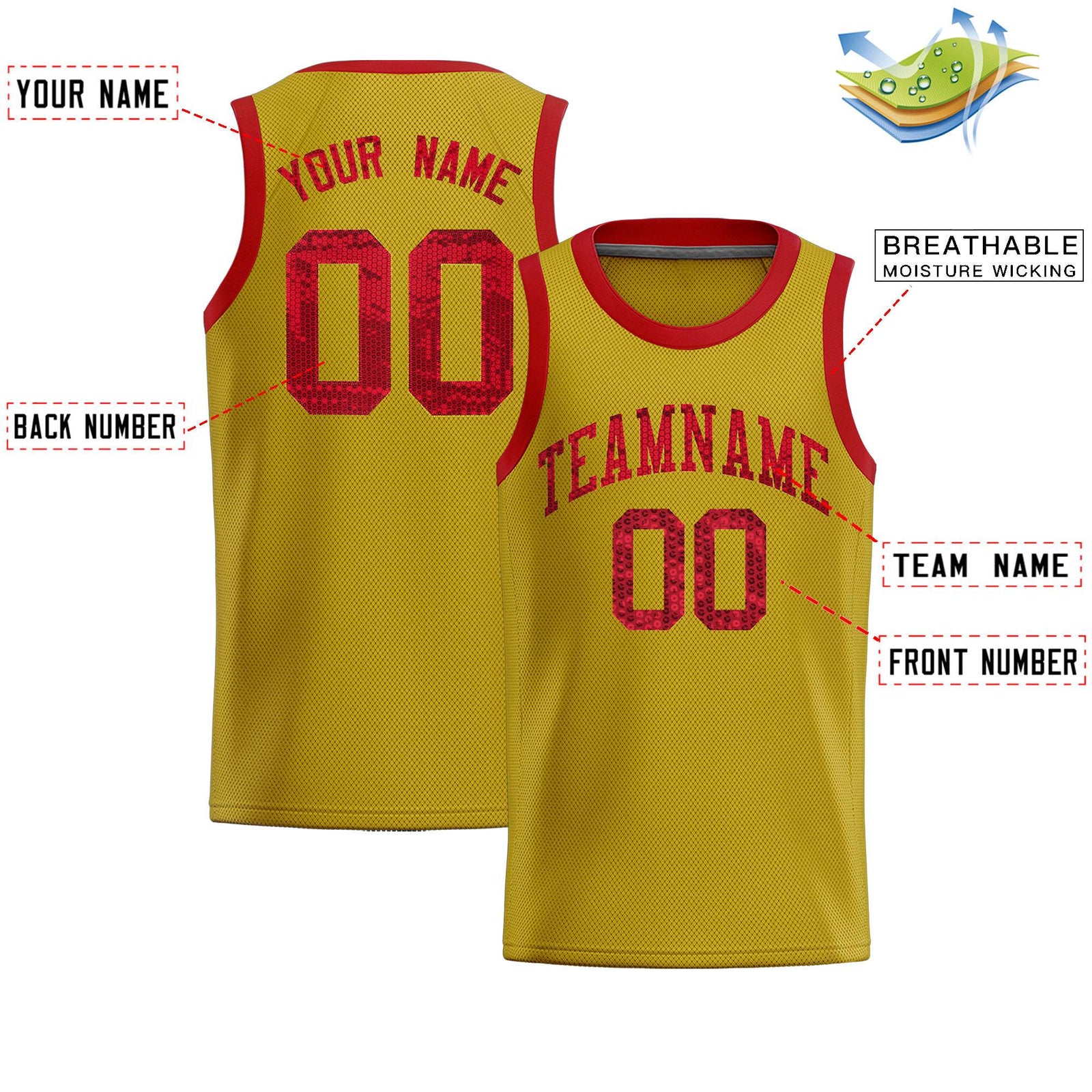 Custom Old Gold Sequined Tops Athletic Basketball Jersey