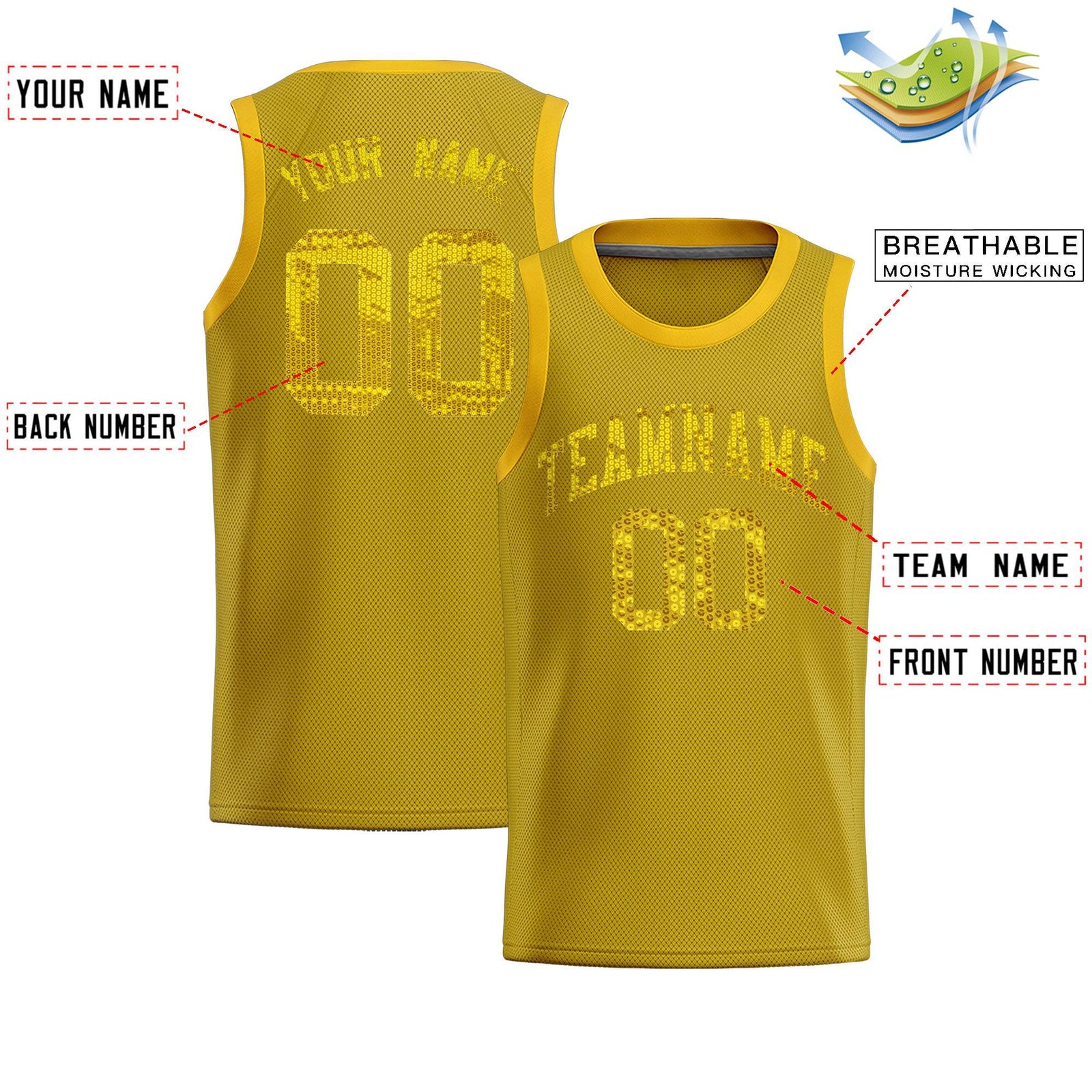 Custom Old Gold Sequined Tops Athletic Basketball Jersey