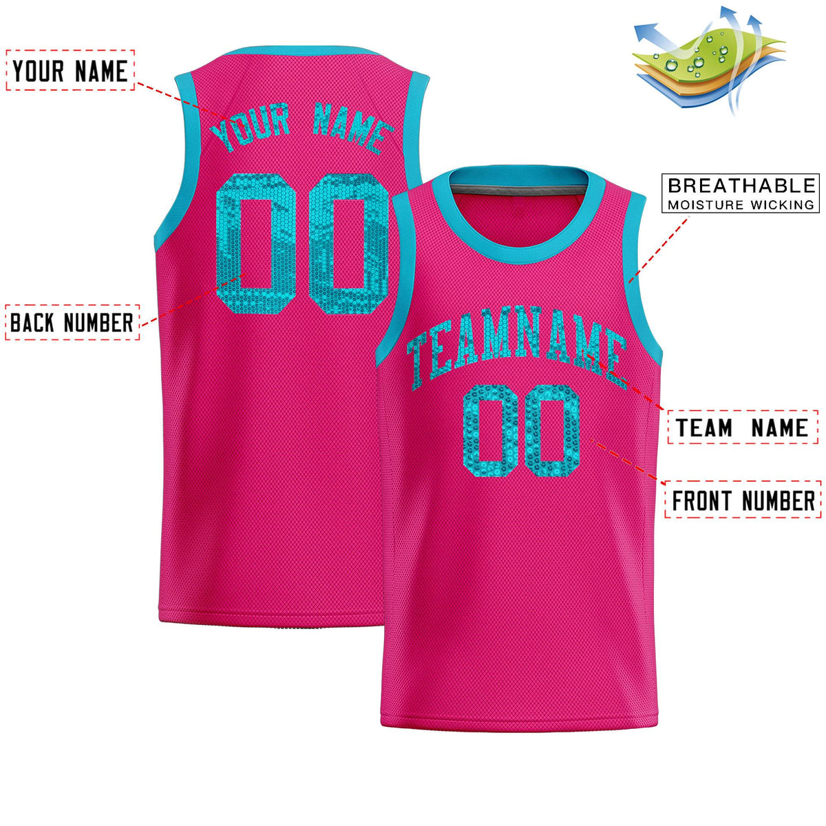 Custom Pink Sequined Tops Athletic Basketball Jersey