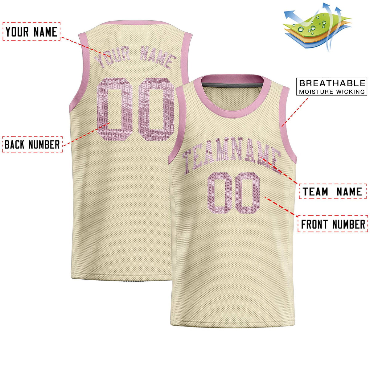 Custom Cream Sequined Tops Athletic Basketball Jersey