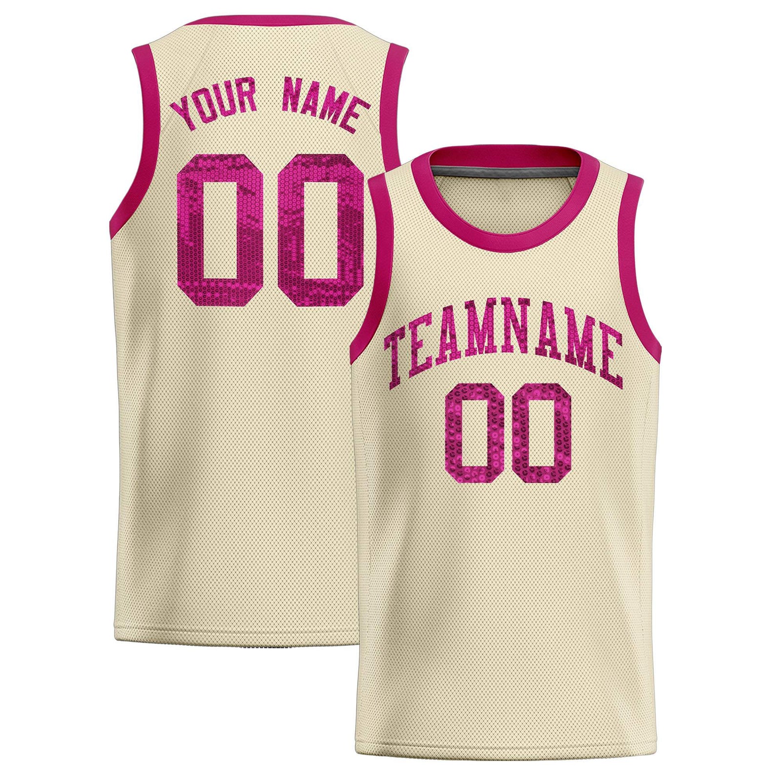 Custom Cream Sequined Tops Athletic Basketball Jersey