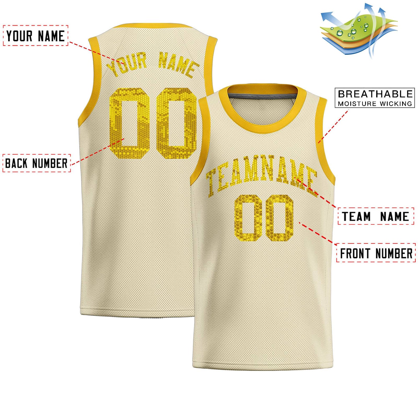 Custom Cream Sequined Tops Athletic Basketball Jersey