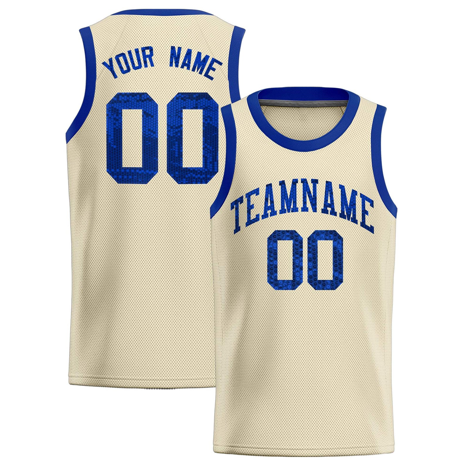 Custom Cream Sequined Tops Athletic Basketball Jersey