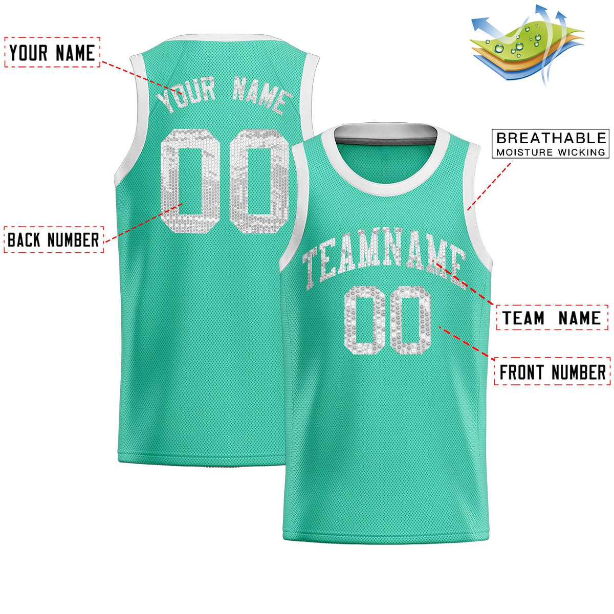 Custom Bright Green Sequined Tops Athletic Basketball Jersey