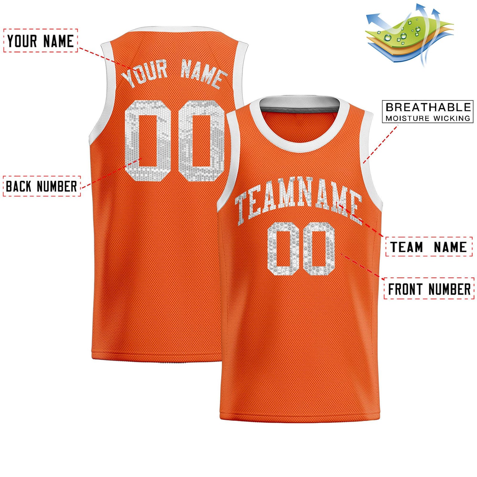 Custom Orange Sequined Tops Athletic Basketball Jersey