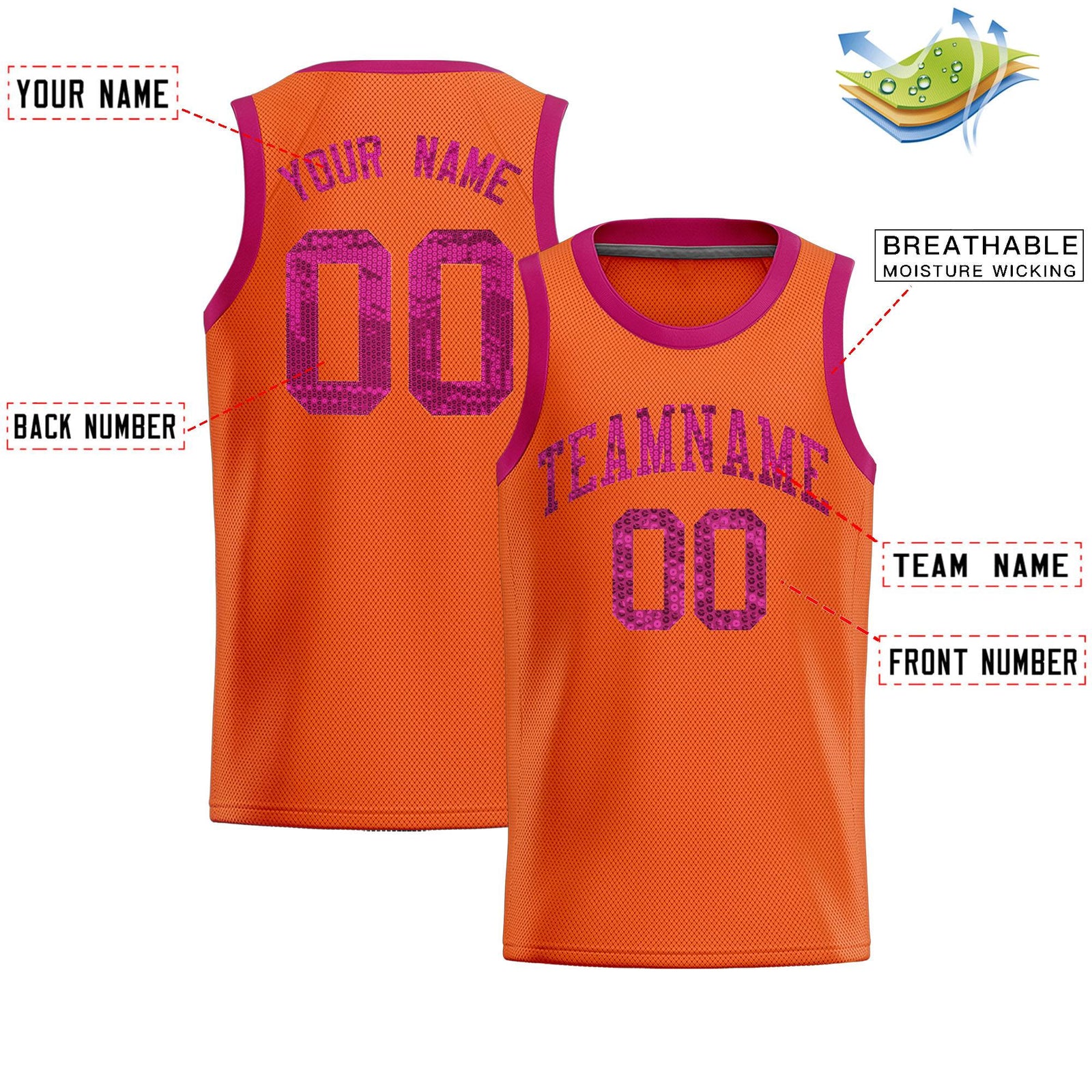 Custom Orange Sequined Tops Athletic Basketball Jersey