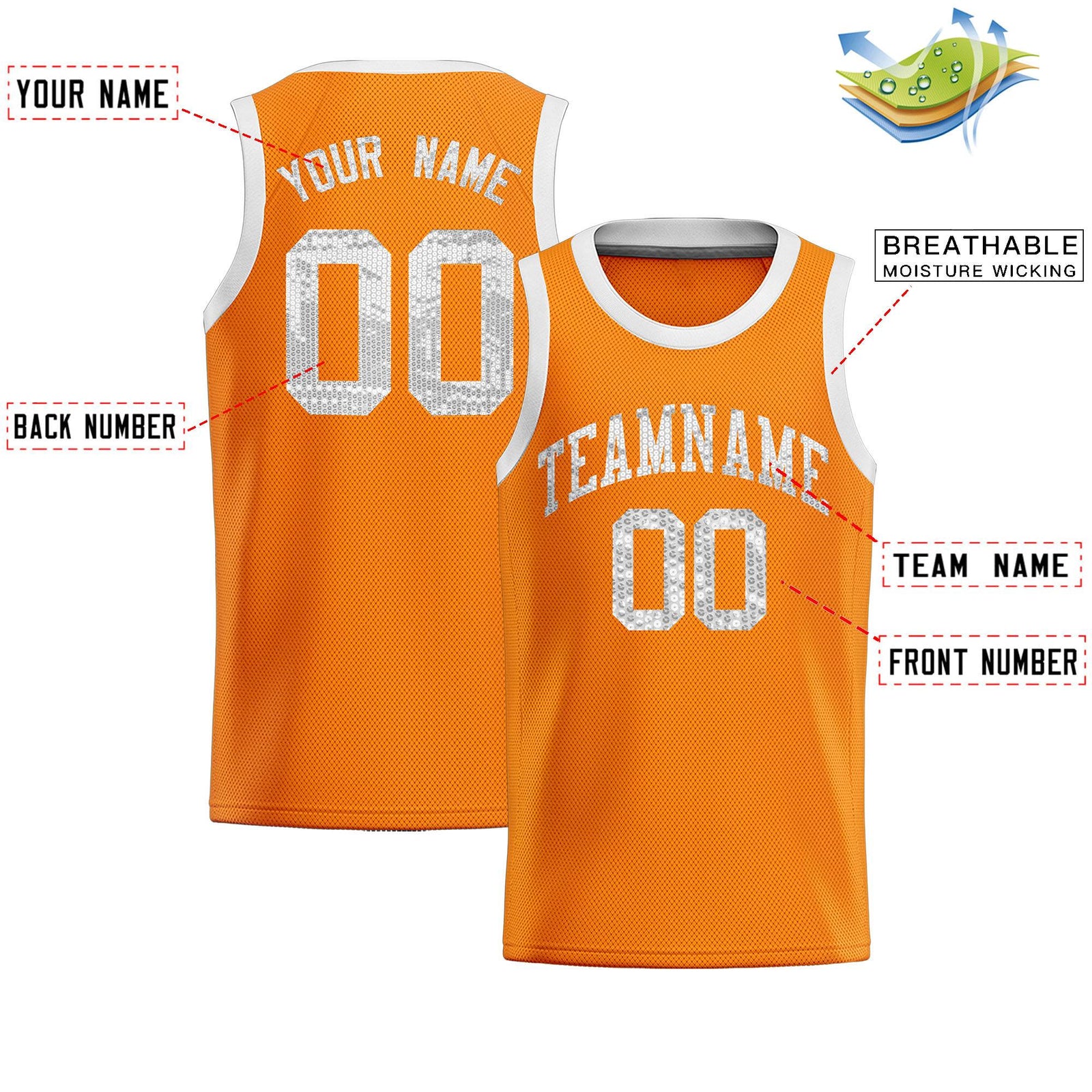 Custom Orange Sequined Tops Athletic Basketball Jersey