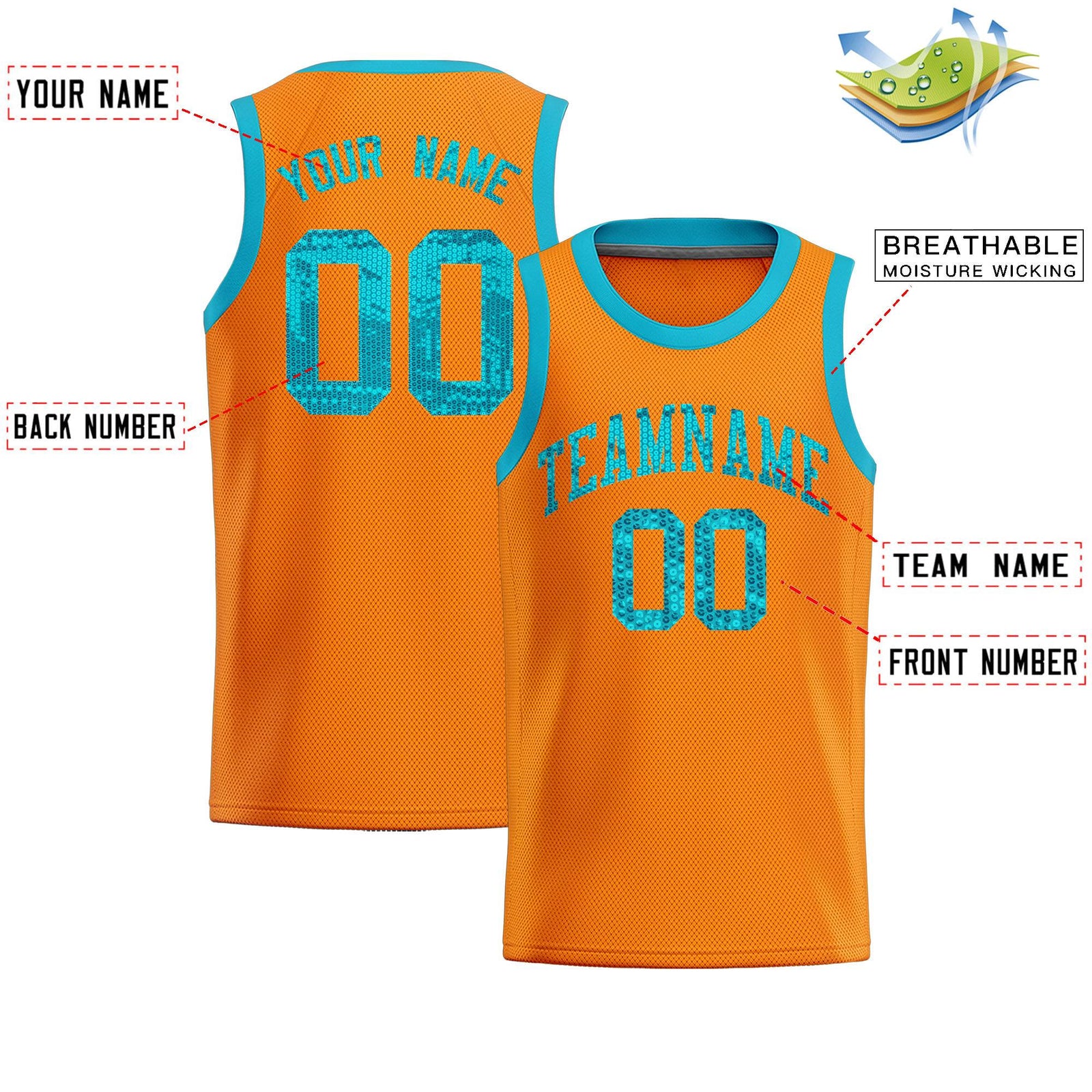 Custom Orange Sequined Tops Athletic Basketball Jersey
