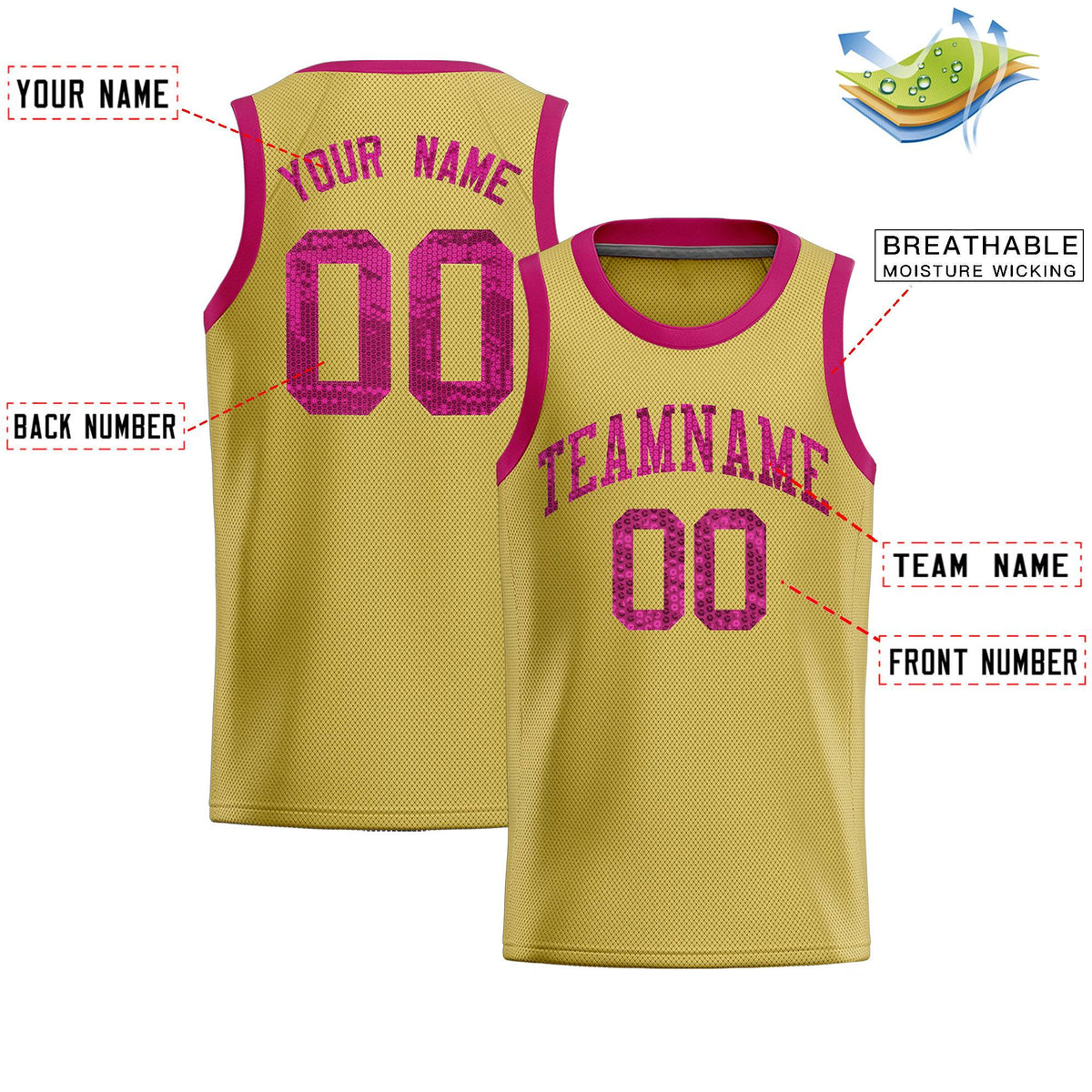 Custom Old Gold Sequined Tops Athletic Basketball Jersey