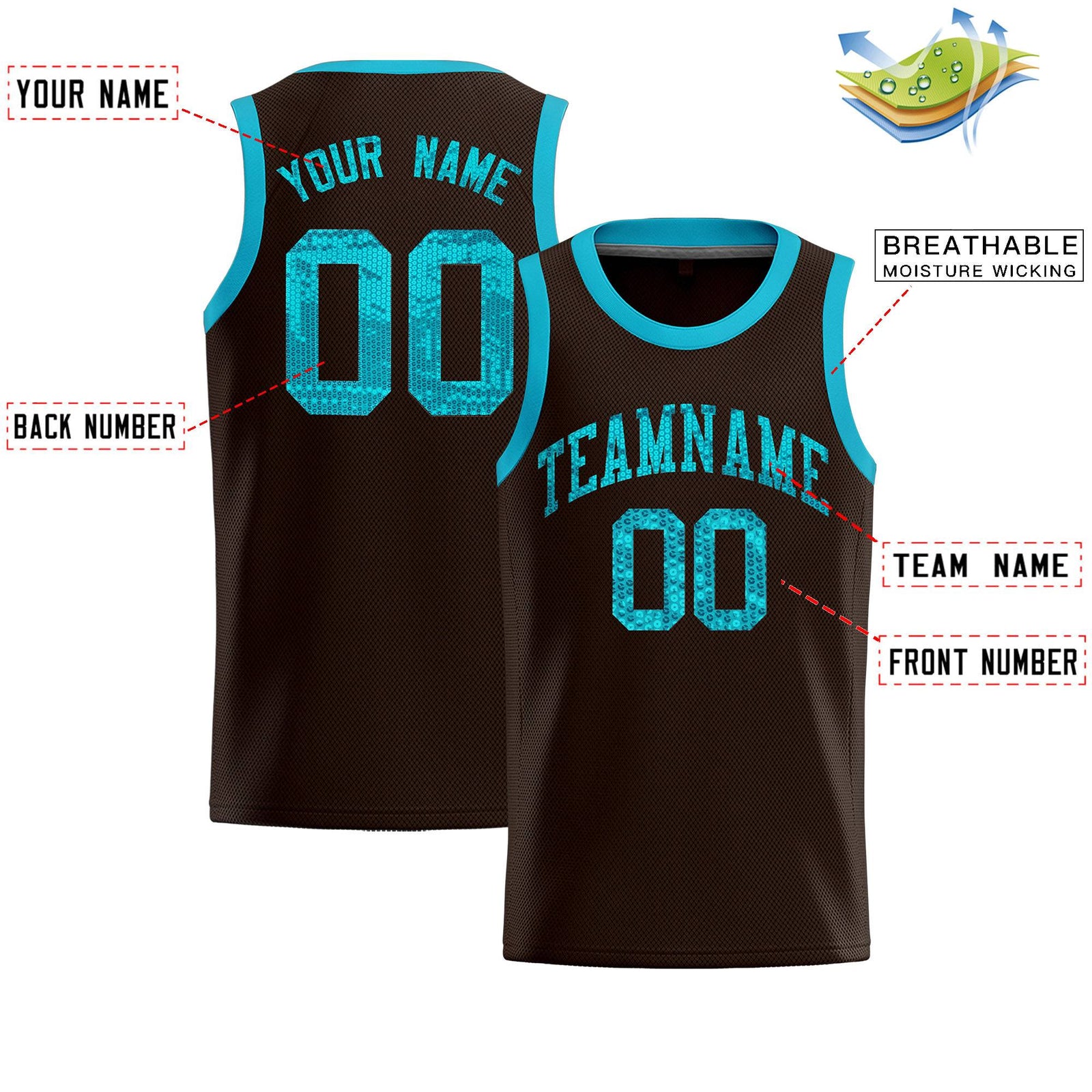 Custom Brown Sequined Tops Athletic Basketball Jersey