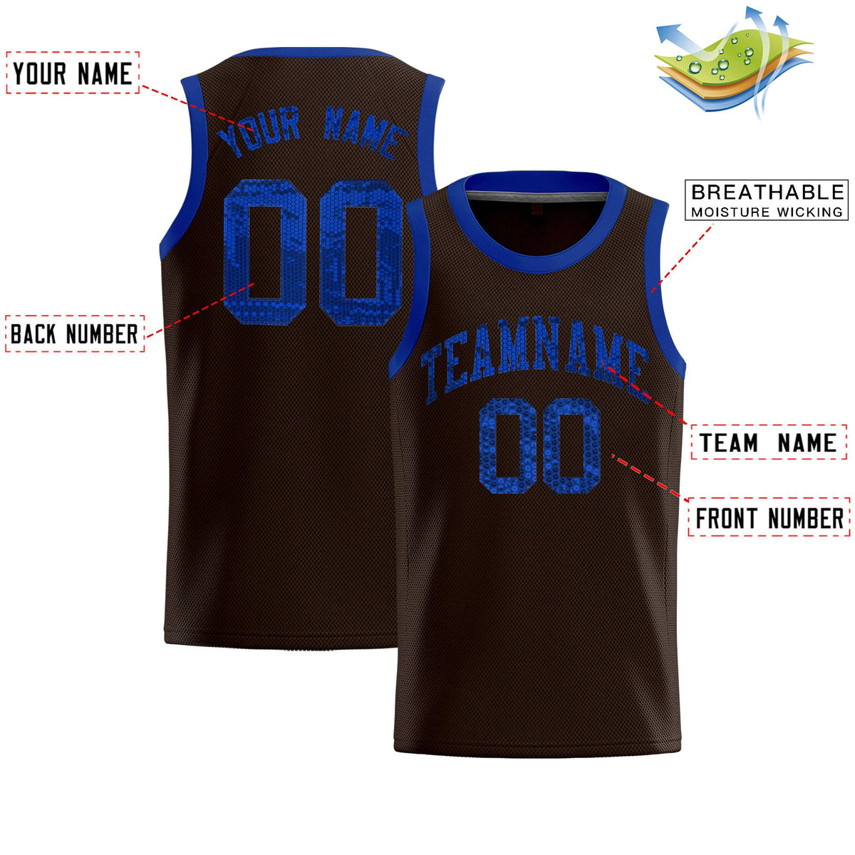 Custom Brown Sequined Tops Athletic Basketball Jersey