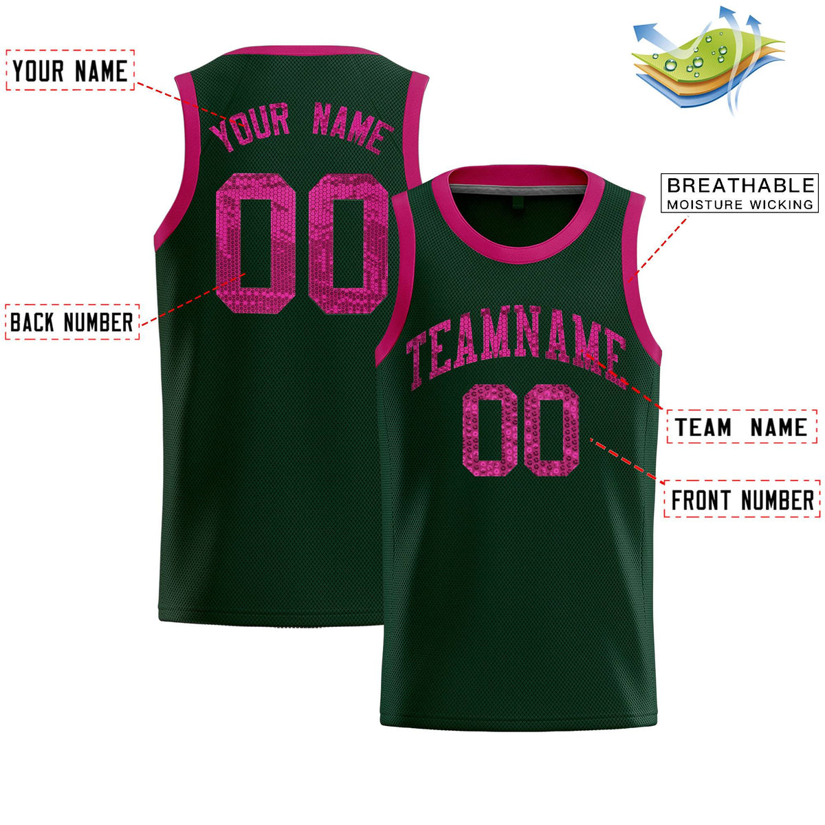 Custom Hunter Green Sequined Tops Athletic Basketball Jersey