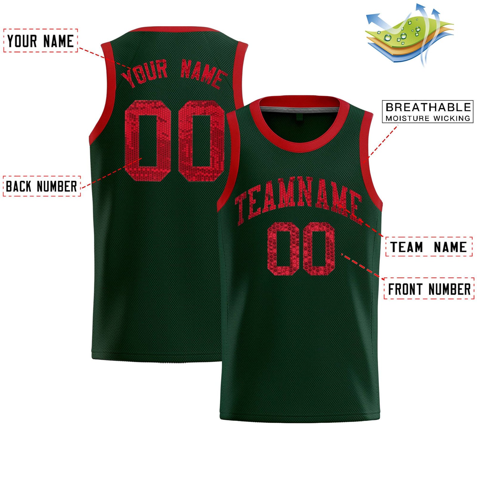 Custom Hunter Green Sequined Tops Athletic Basketball Jersey