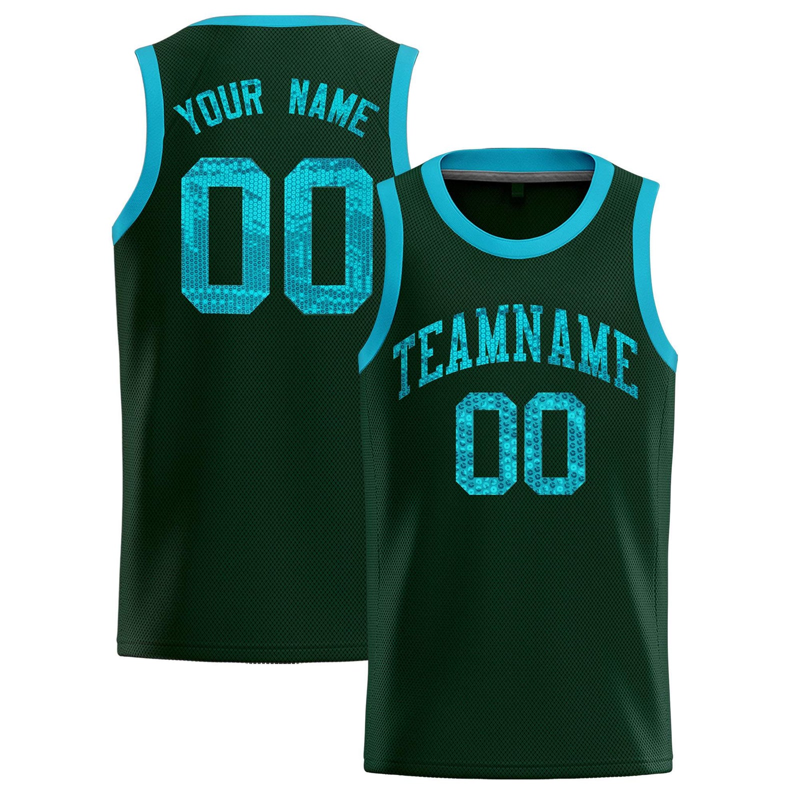 Custom Hunter Green Sequined Tops Athletic Basketball Jersey