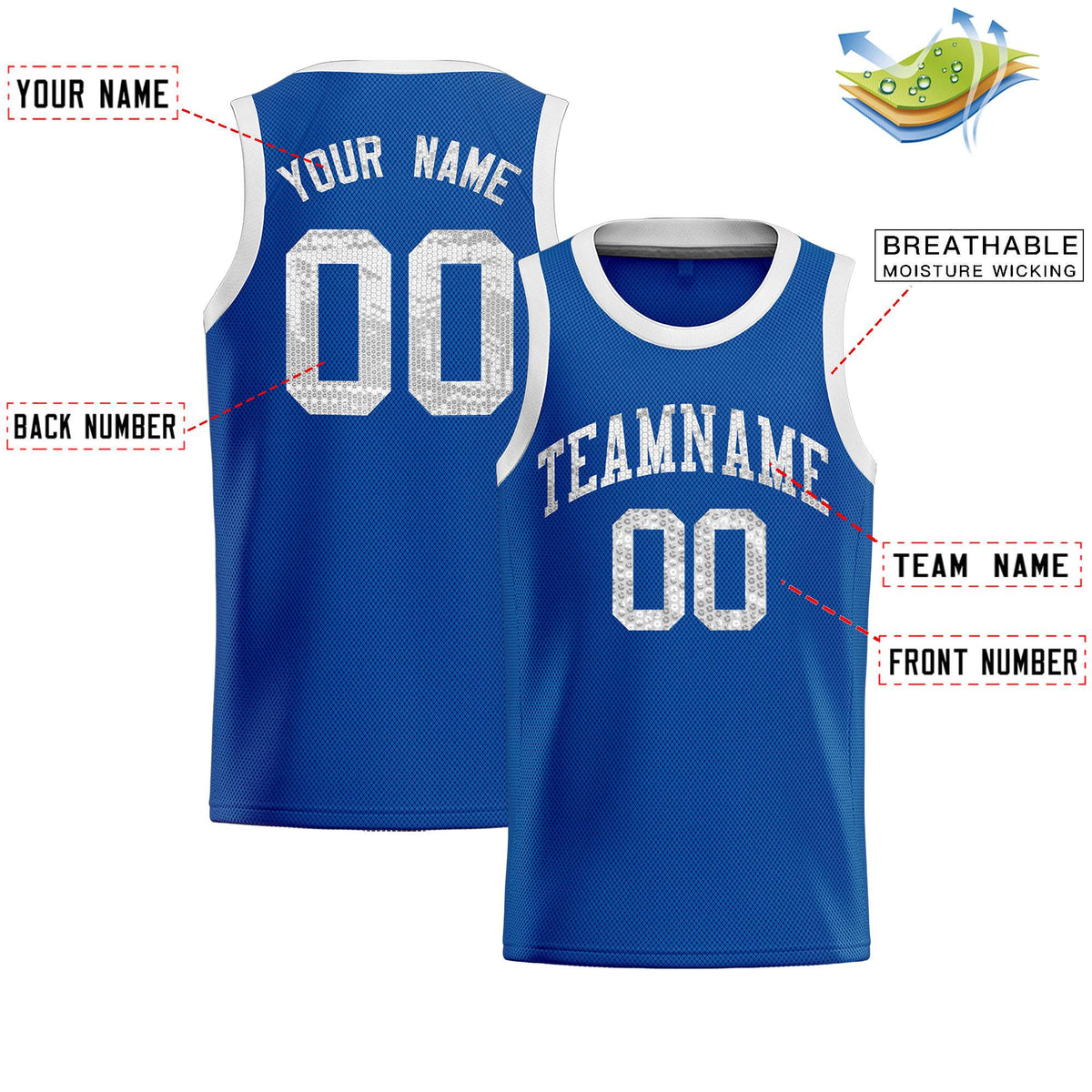 Custom Royal Sequined Tops Athletic Basketball Jersey