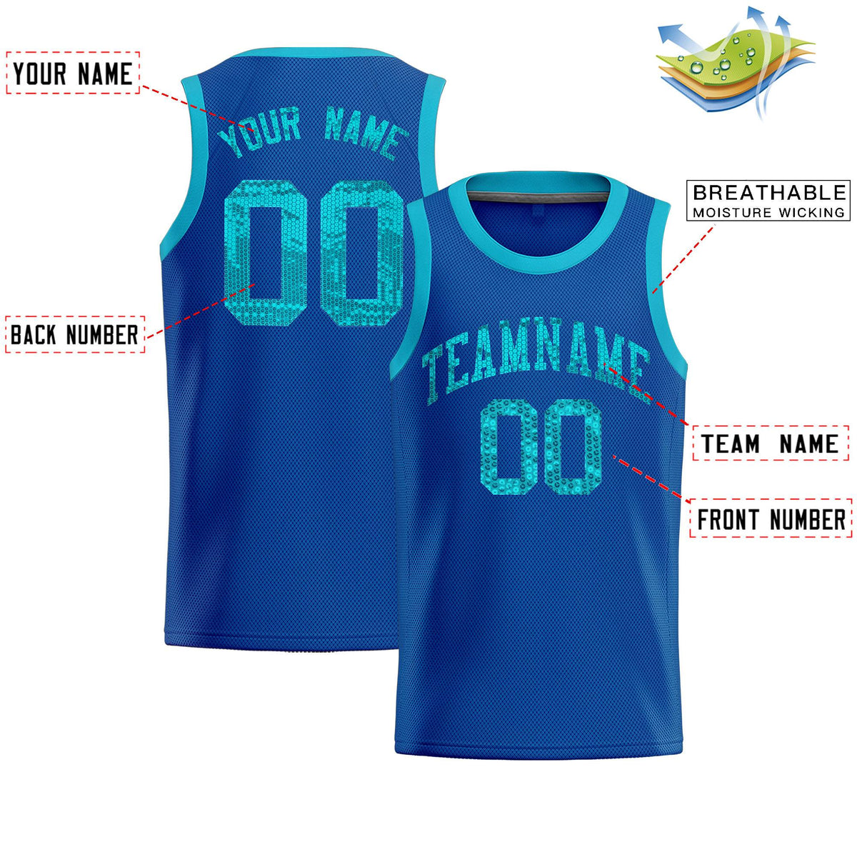 Custom Royal Sequined Tops Athletic Basketball Jersey