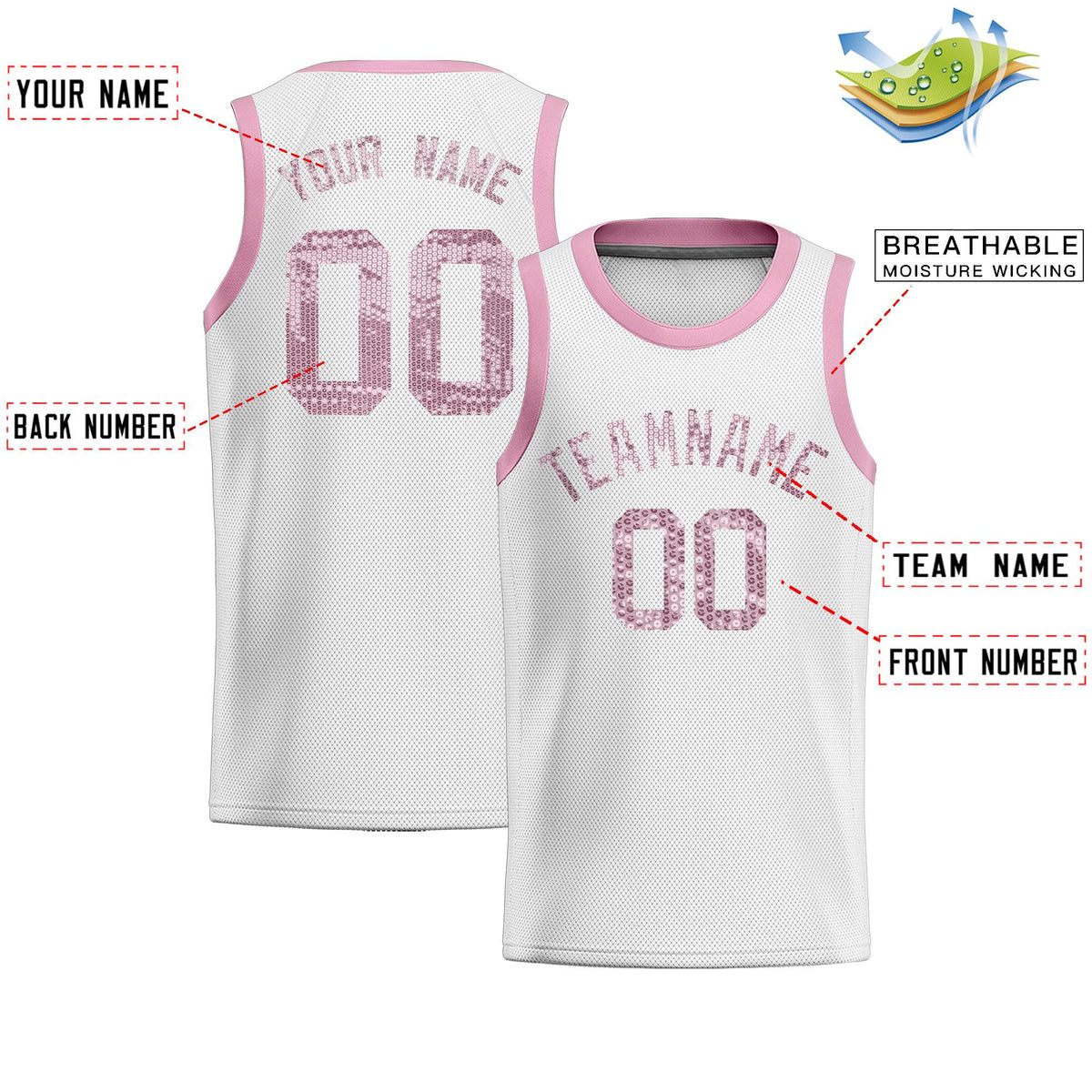 Custom White Sequined Tops Athletic Basketball Jersey