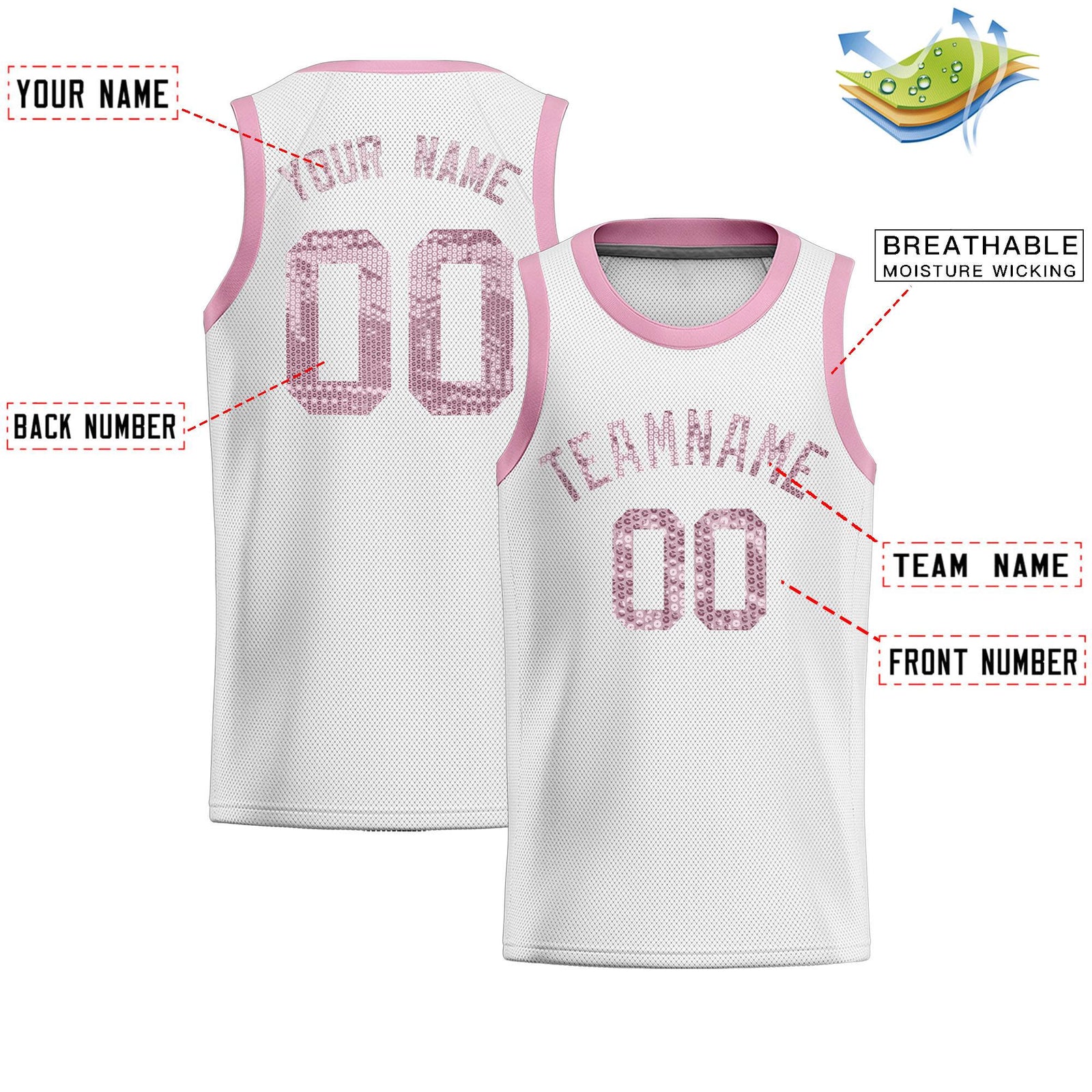 Custom White Sequined Tops Athletic Basketball Jersey
