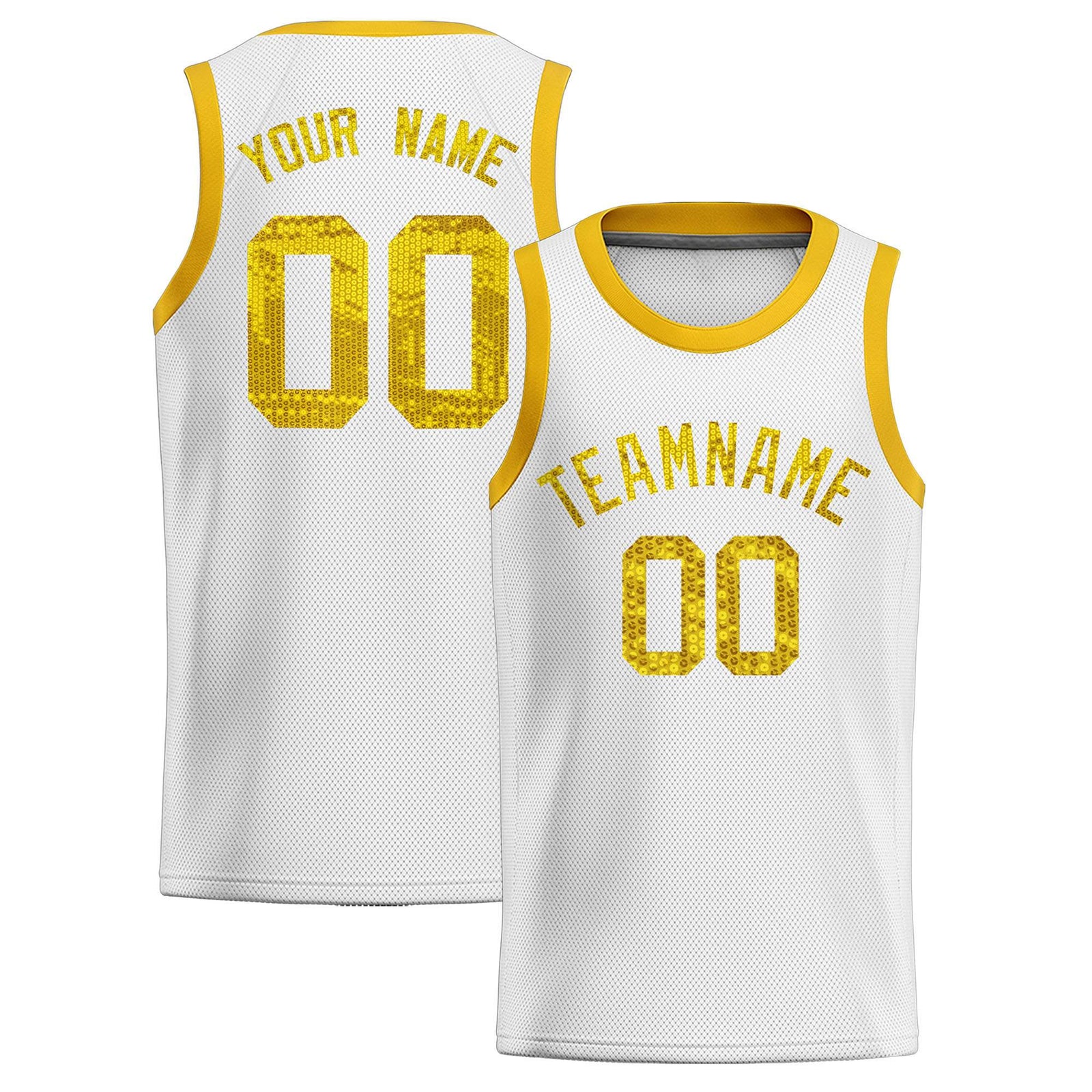 Custom White Sequined Tops Athletic Basketball Jersey