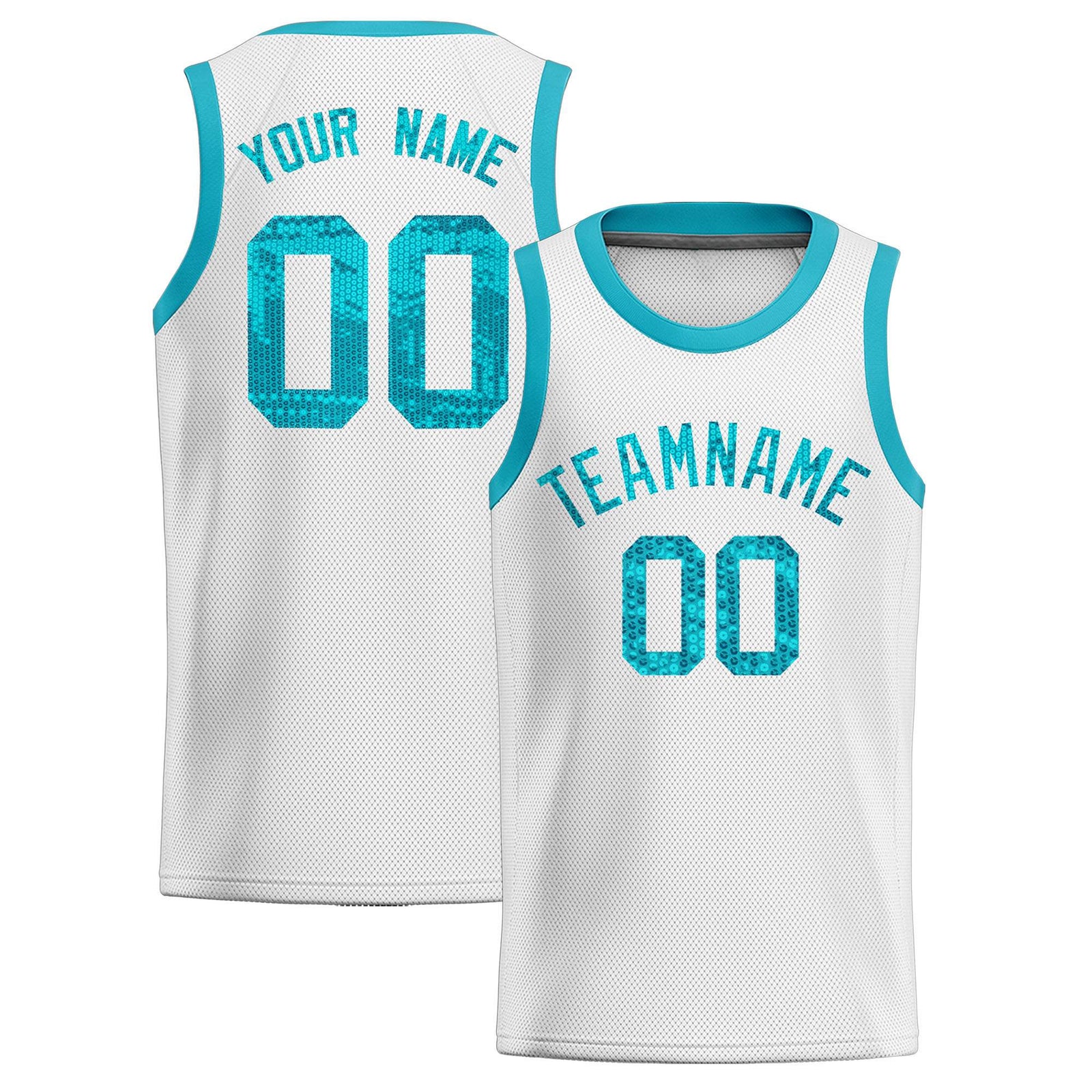 Custom White Sequined Tops Athletic Basketball Jersey