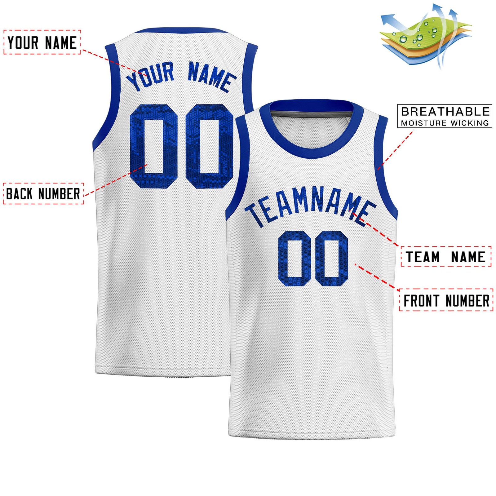 Custom White Sequined Tops Athletic Basketball Jersey