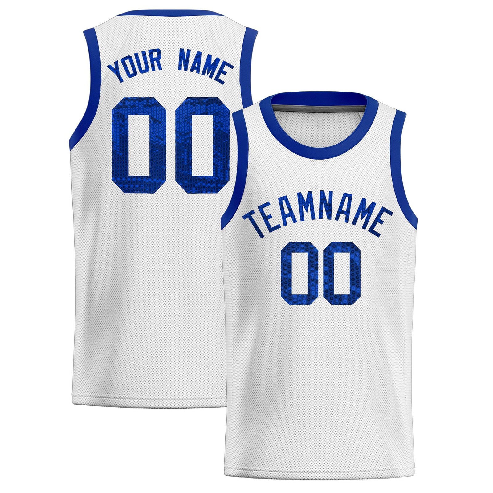 Custom White Sequined Tops Athletic Basketball Jersey