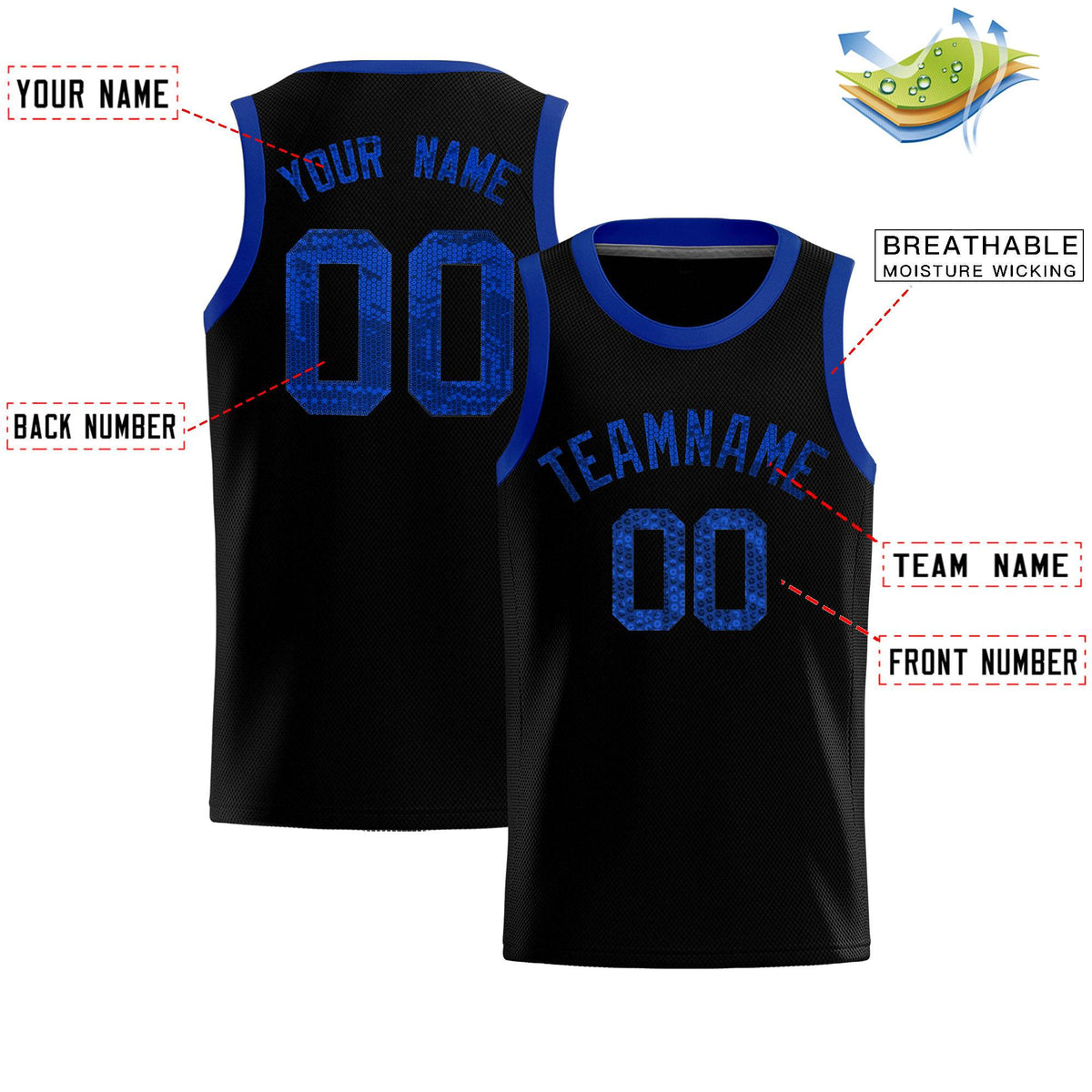 Custom Black Sequined Tops Athletic Basketball Jersey