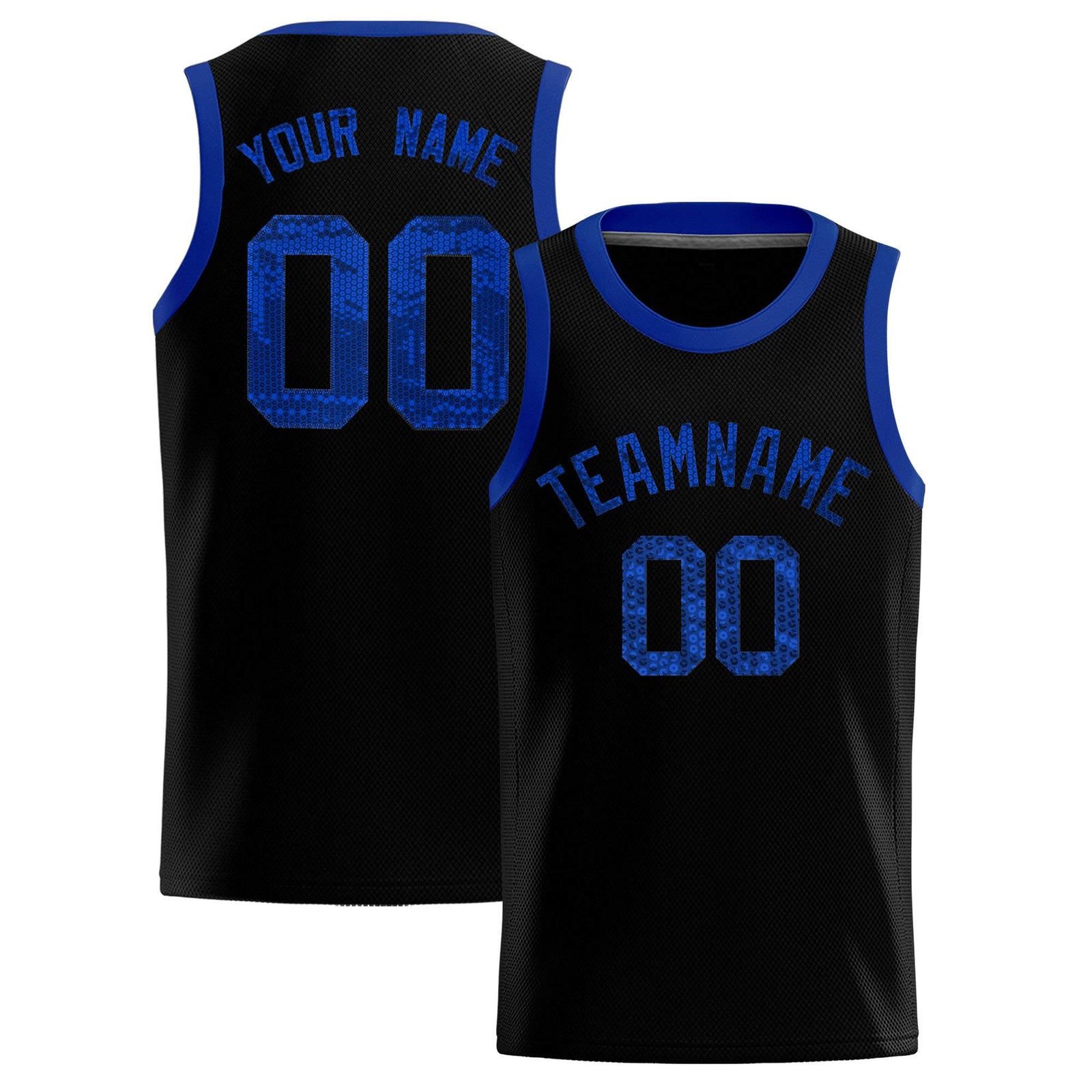 Custom Black Sequined Tops Athletic Basketball Jersey