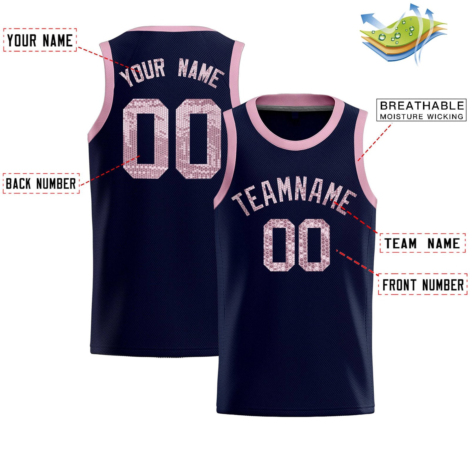 Custom Navy Sequined Tops Athletic Basketball Jersey