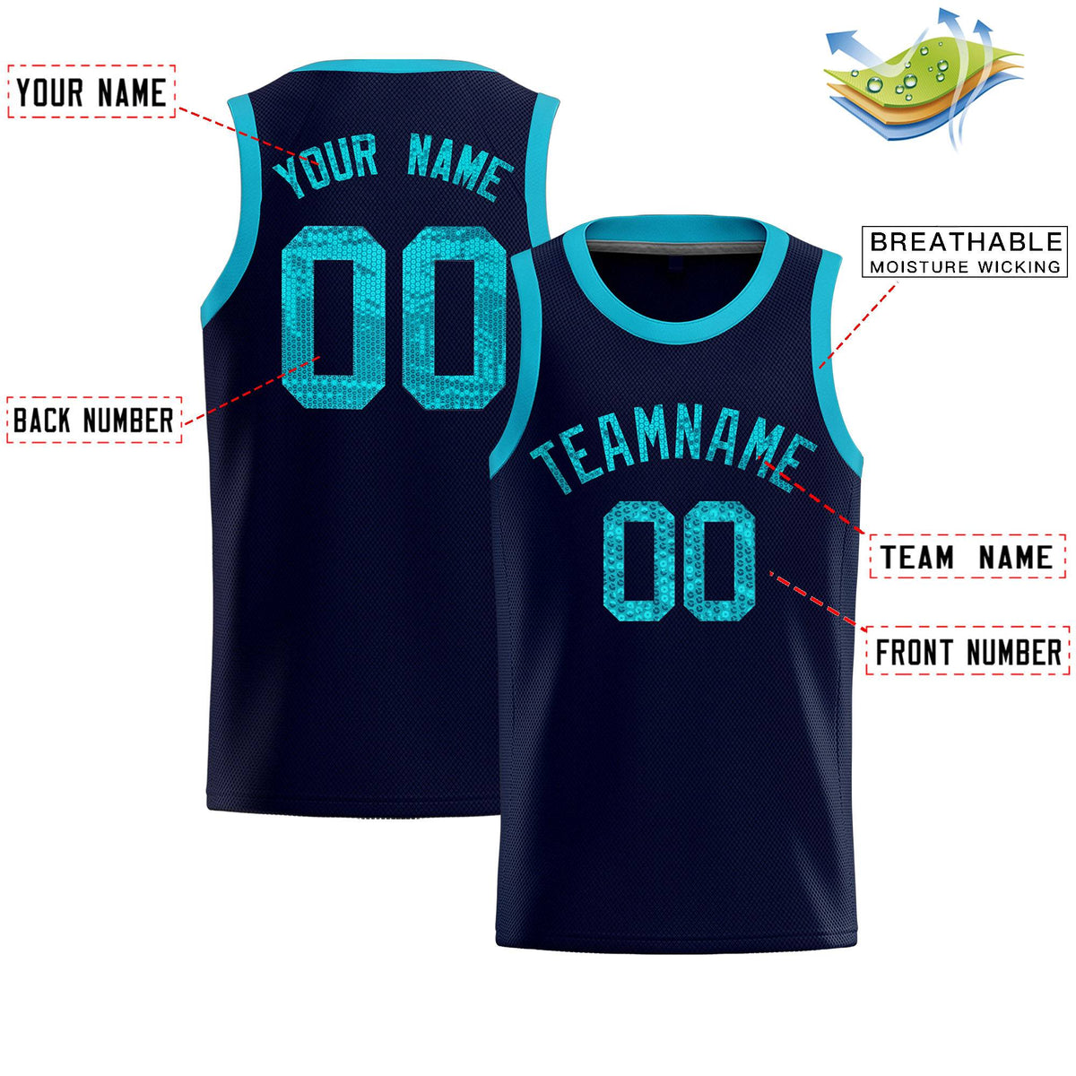 Custom Navy Sequined Tops Athletic Basketball Jersey